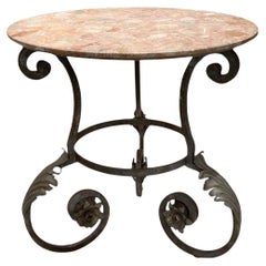 Antique 19th Century Iron Gueridon Table with Marble Top