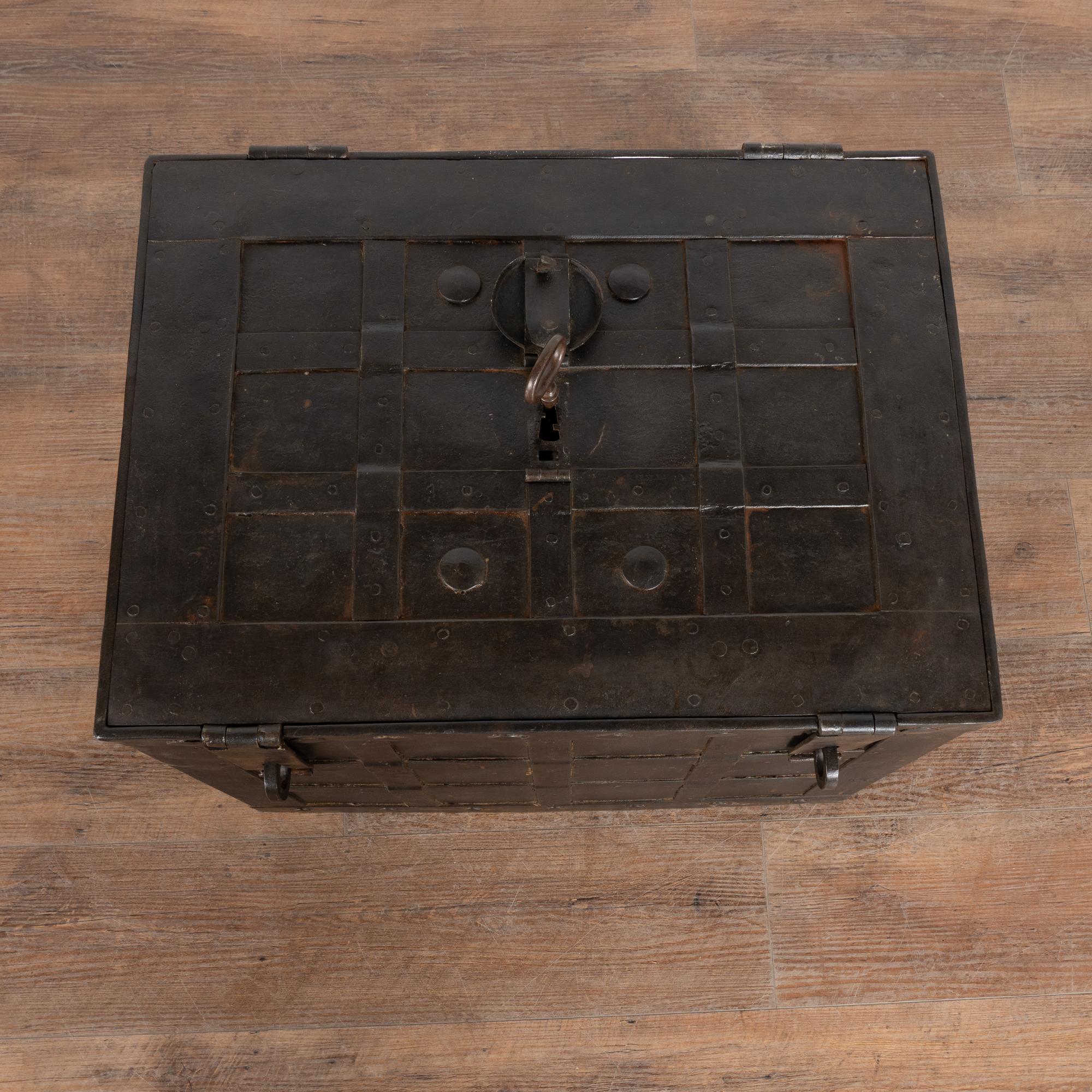19th Century Iron Lock Box Trunk from Denmark In Good Condition In Round Top, TX