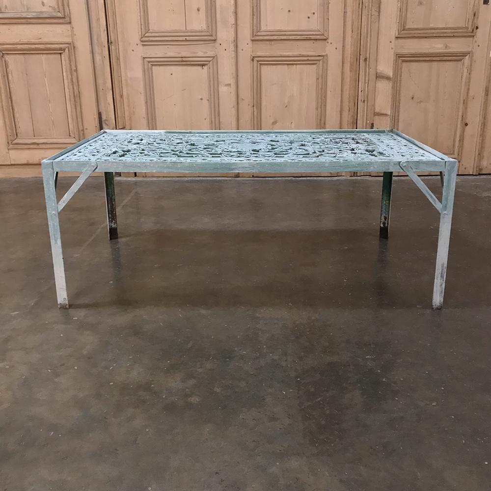 19th Century Iron Panel Coffee Table combines the artistry of the 19th century with the clever application of metal structure to create a one-of-a-kind coffee table!  The intricate casting of the iron top will be an immediate eye-catcher for family