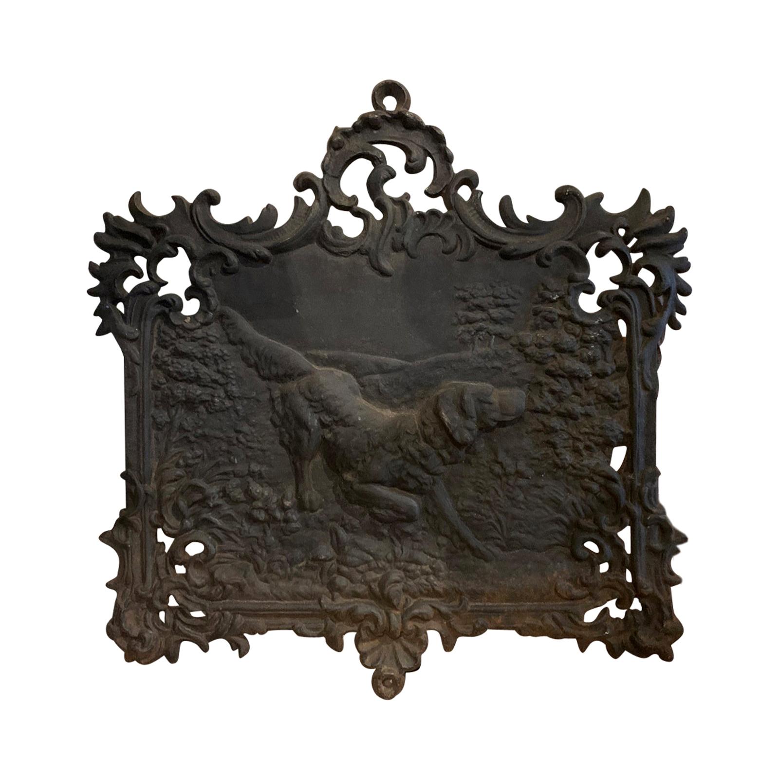 19th Century Iron Plaque with Hunting Dog