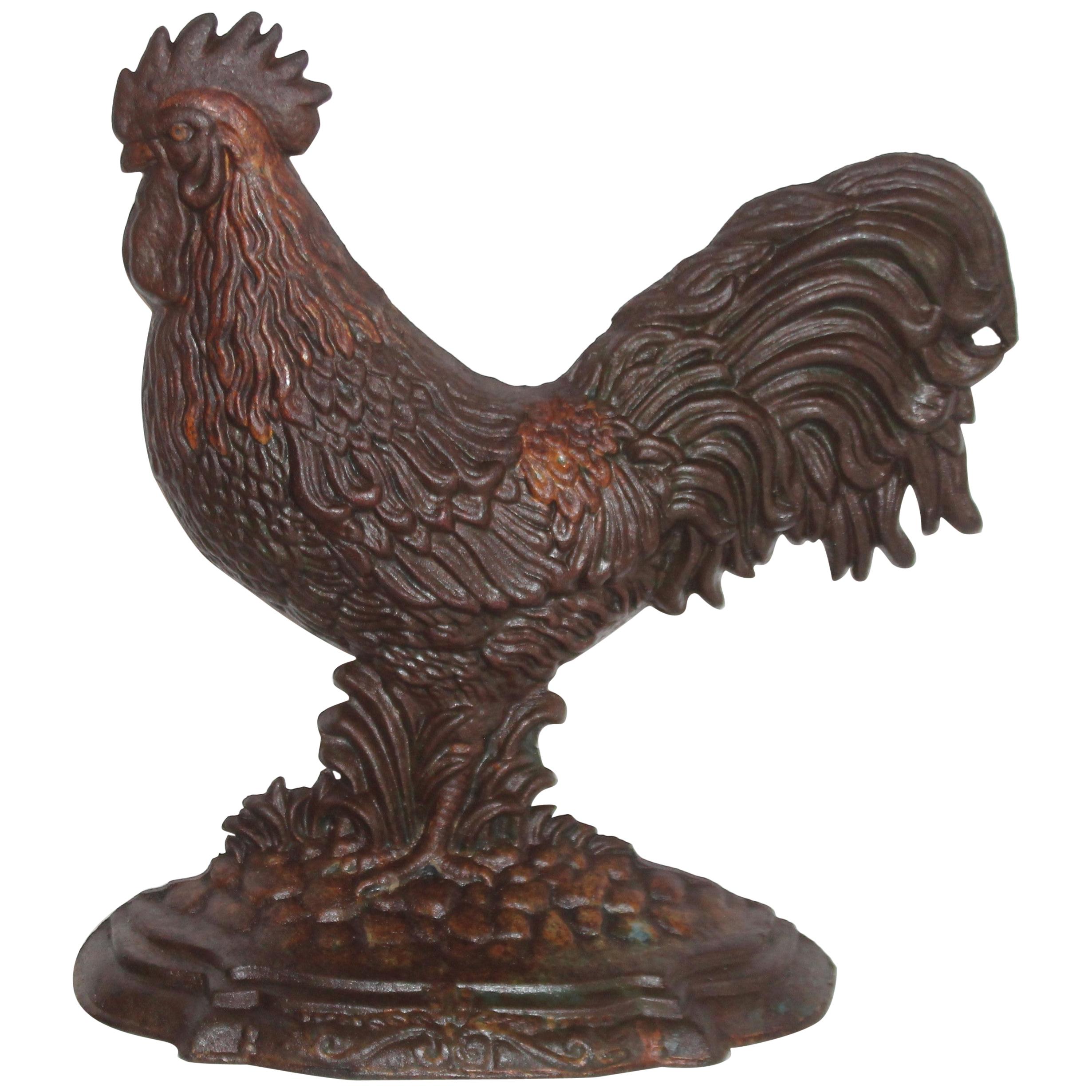 19th Century Iron Rooster with Fragments of Paint For Sale