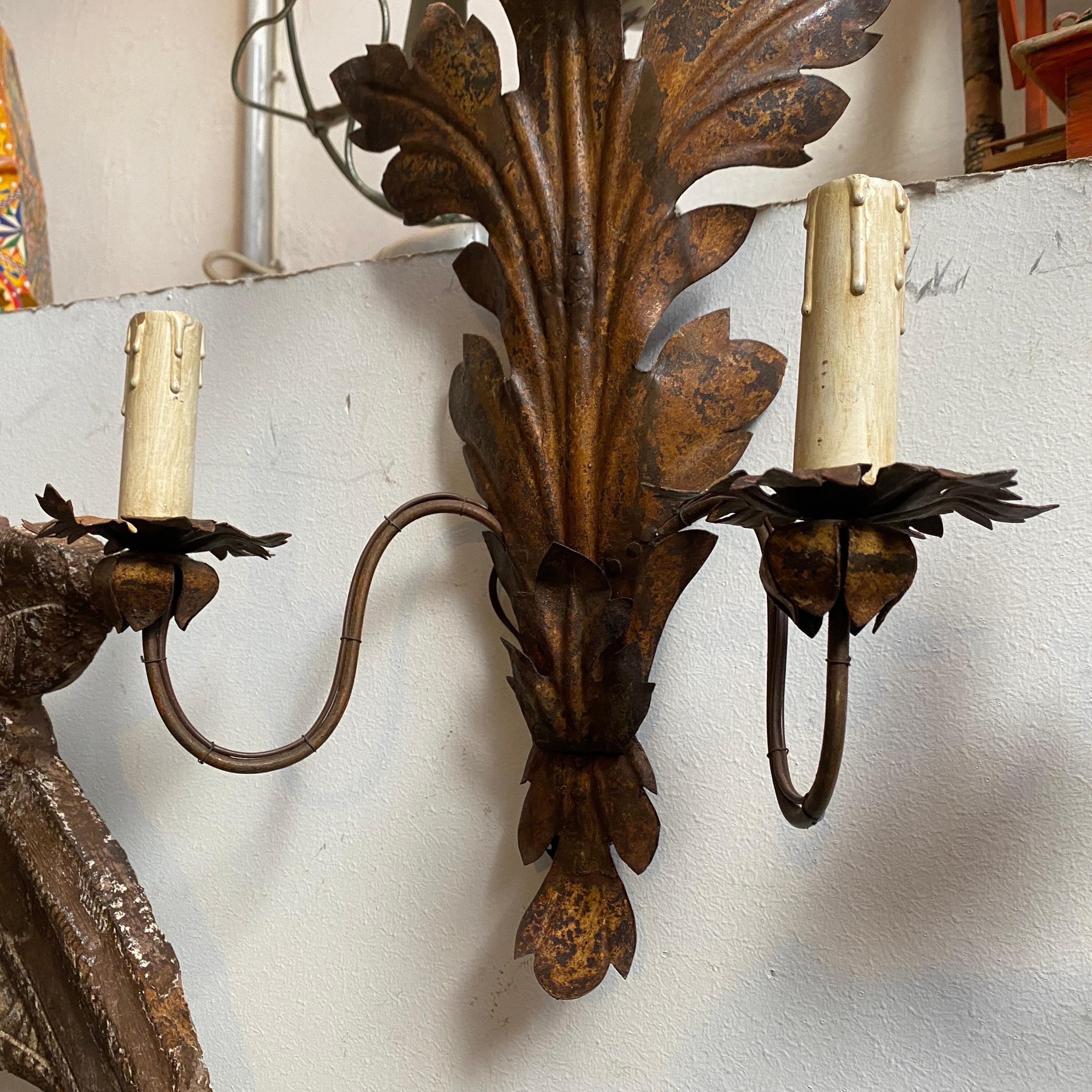 19th Century Iron Sicilian Electrified Candle Sconces For Sale 4