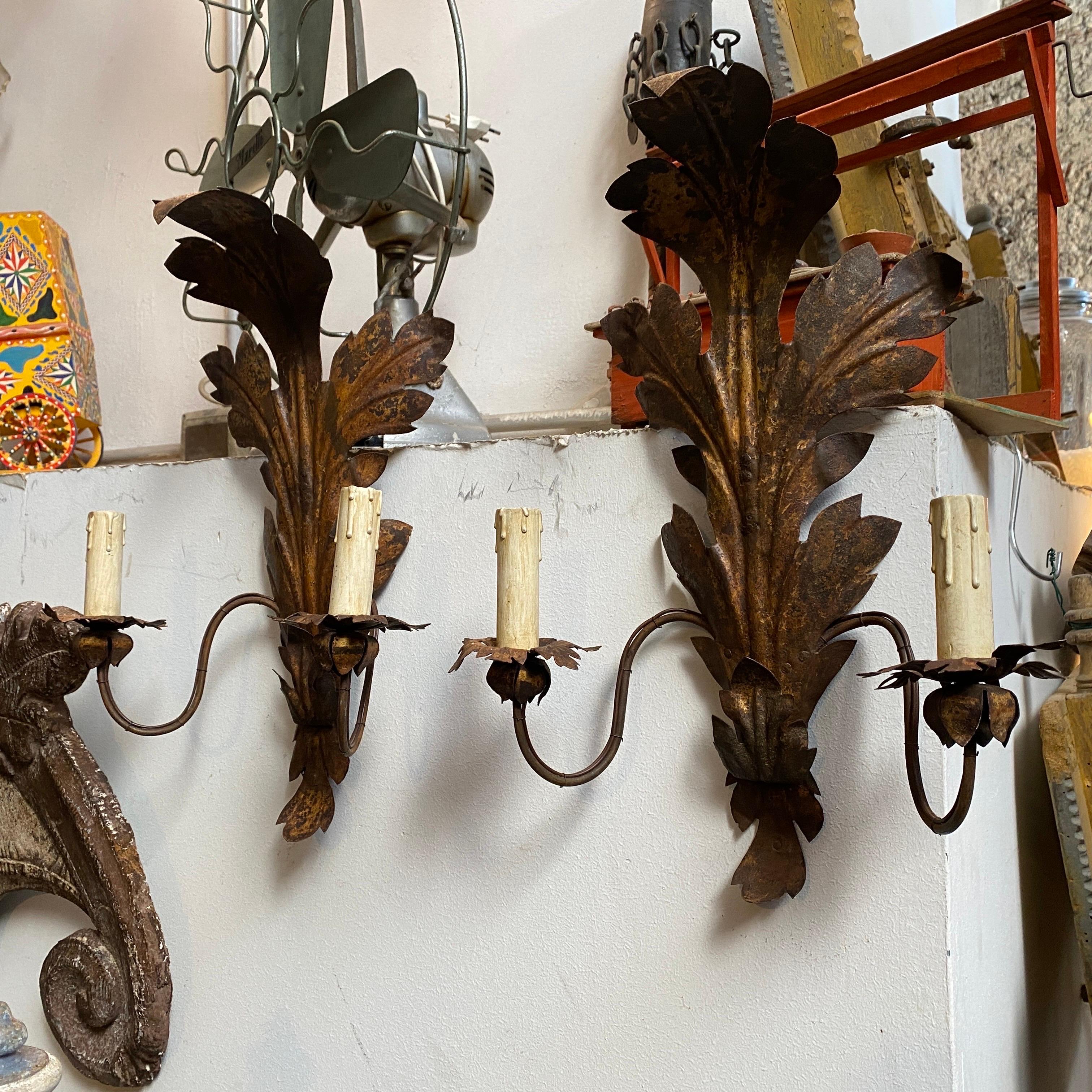 Hand-Crafted 19th Century Iron Sicilian Electrified Candle Sconces For Sale