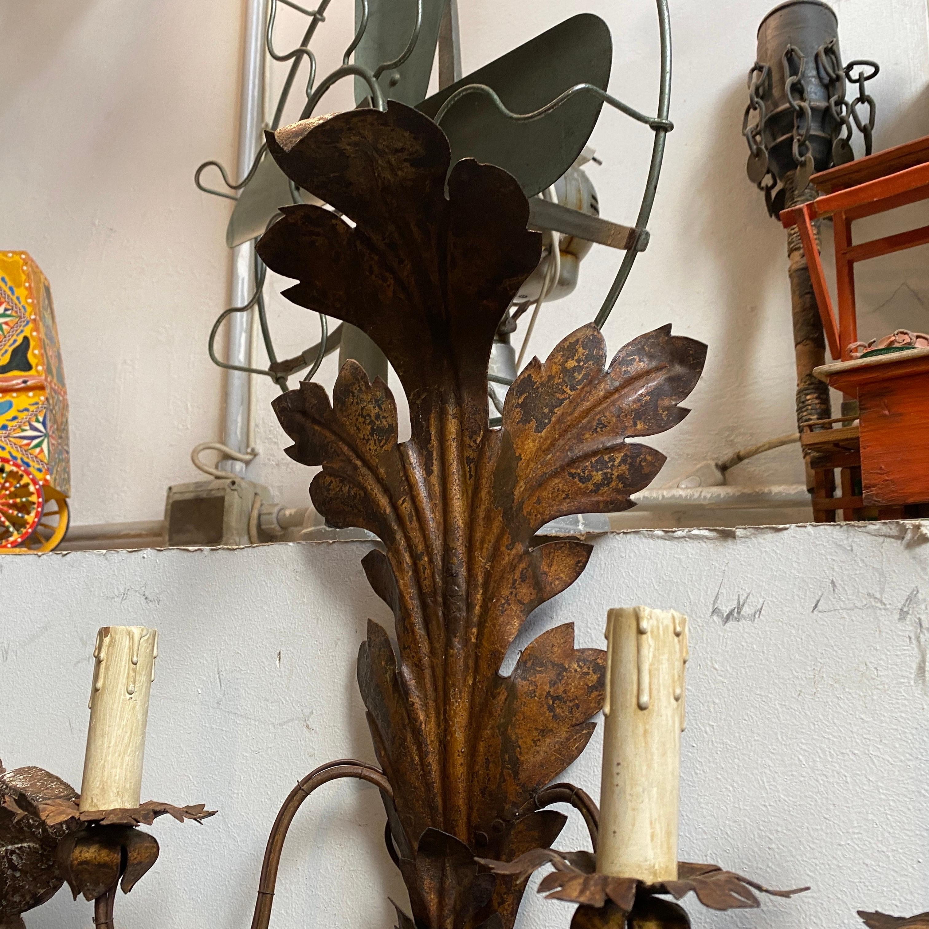 19th Century Iron Sicilian Electrified Candle Sconces For Sale 1
