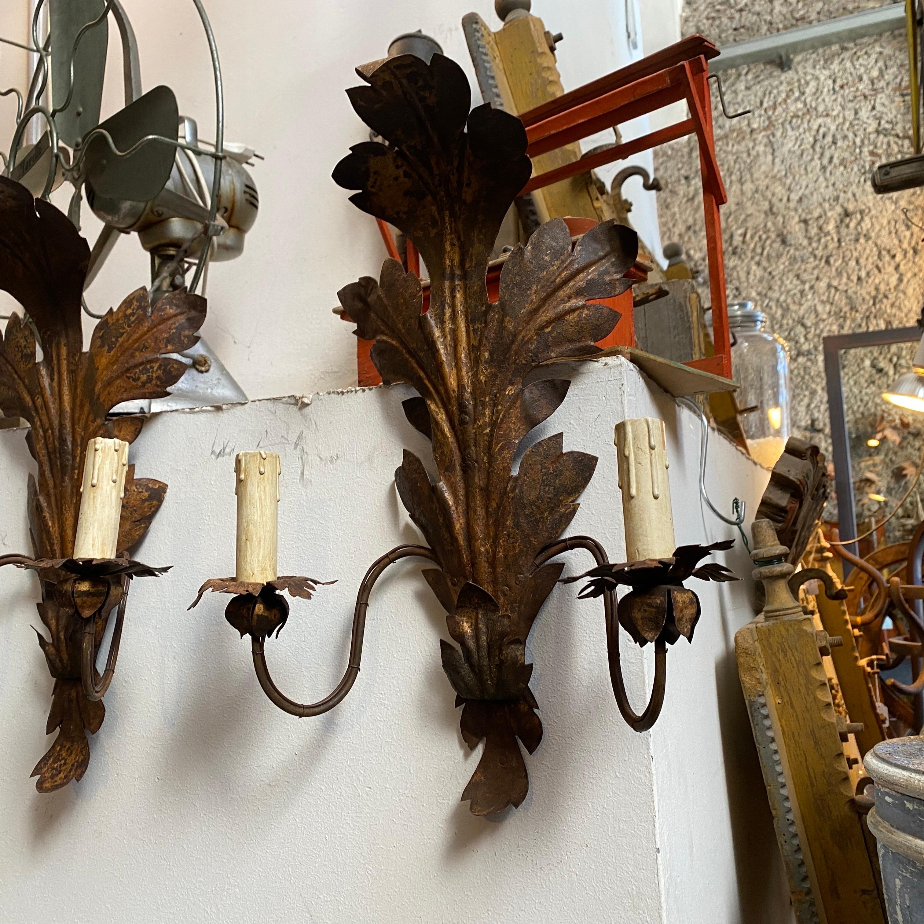 19th Century Iron Sicilian Electrified Candle Sconces For Sale 2