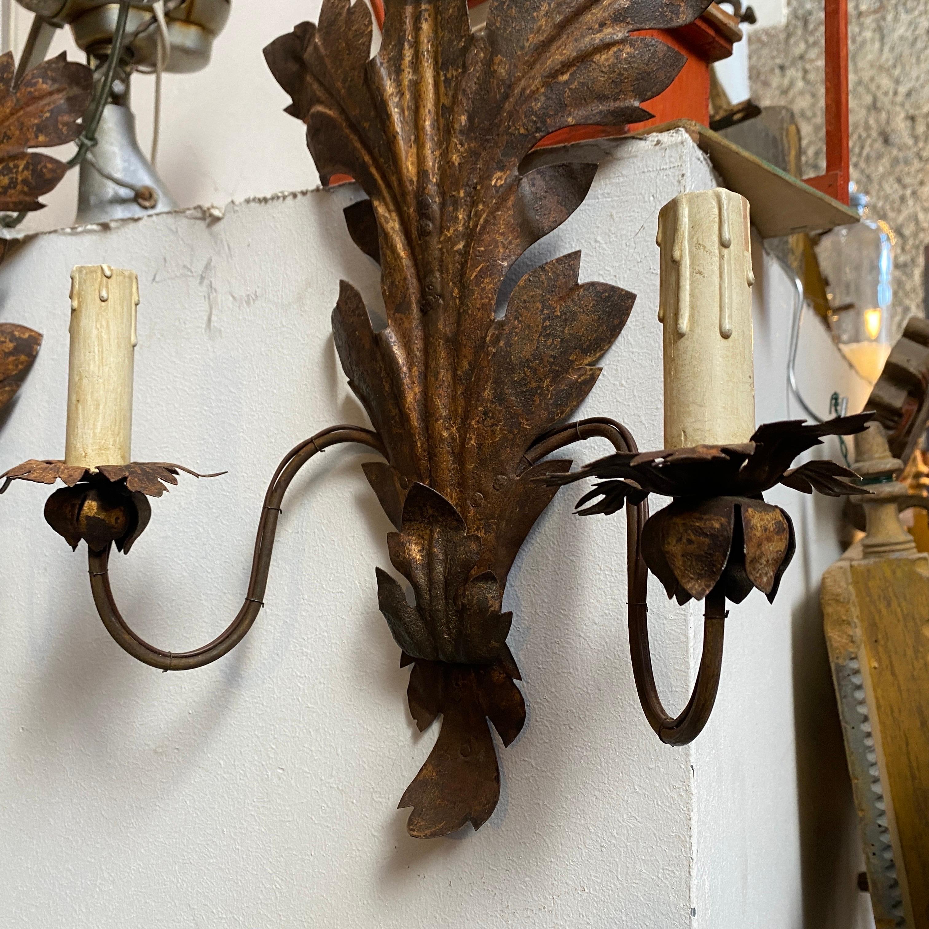 19th Century Iron Sicilian Electrified Candle Sconces For Sale 3