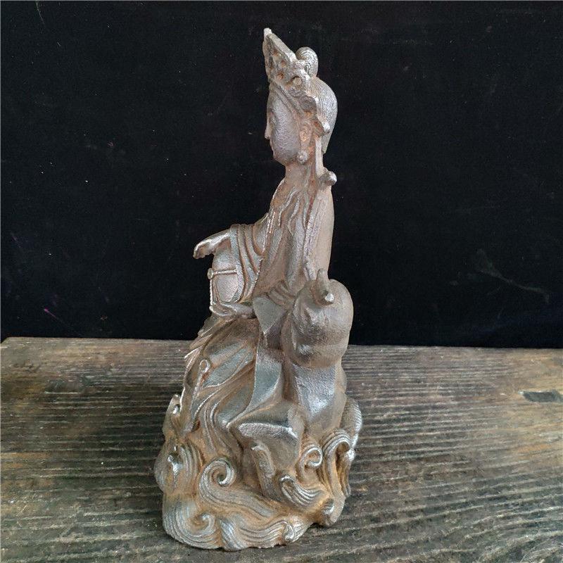 19th Century Iron South Sea Guan Yin Buddha Sitting on Sea Waves Statue For Sale 2