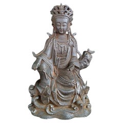 Eisen-Südsee Guan Yin Buddha auf Meereswellen-Statue aus dem 19. Jahrhundert