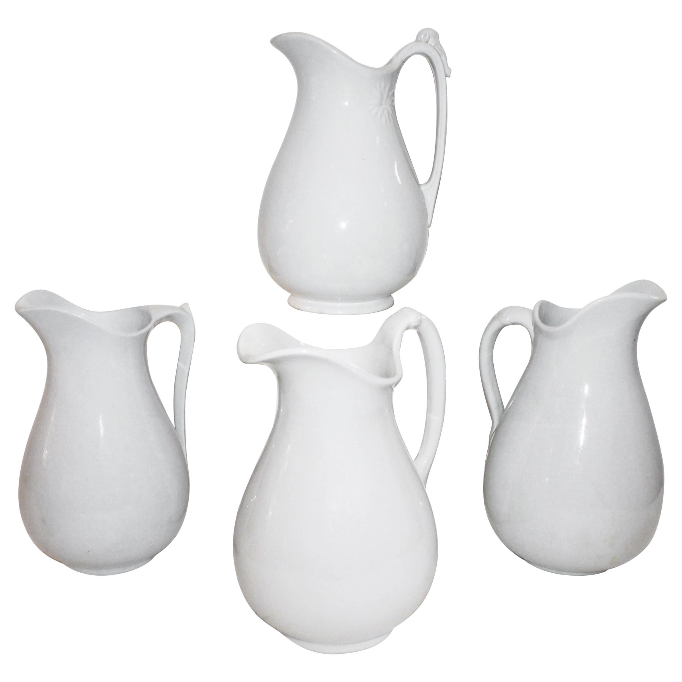 19th Century Iron Stone Water Pitchers, Collection of Four