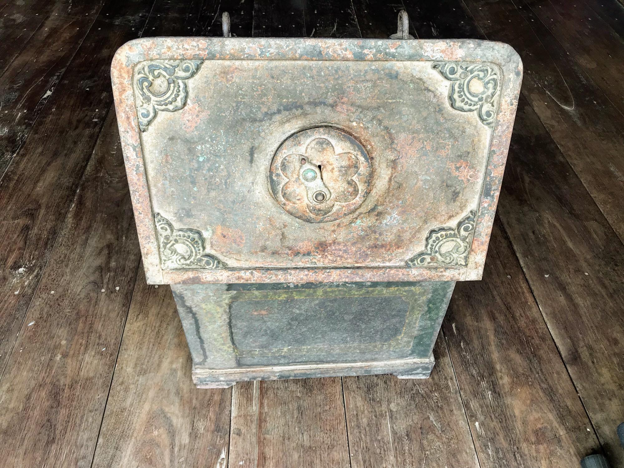 This fine forged iron decorative strong box belonged to the great grandfather of a relation of our managing director Tony in Thailand and was used by him in his trading company as he often travelled throughout the far east for his business, it would