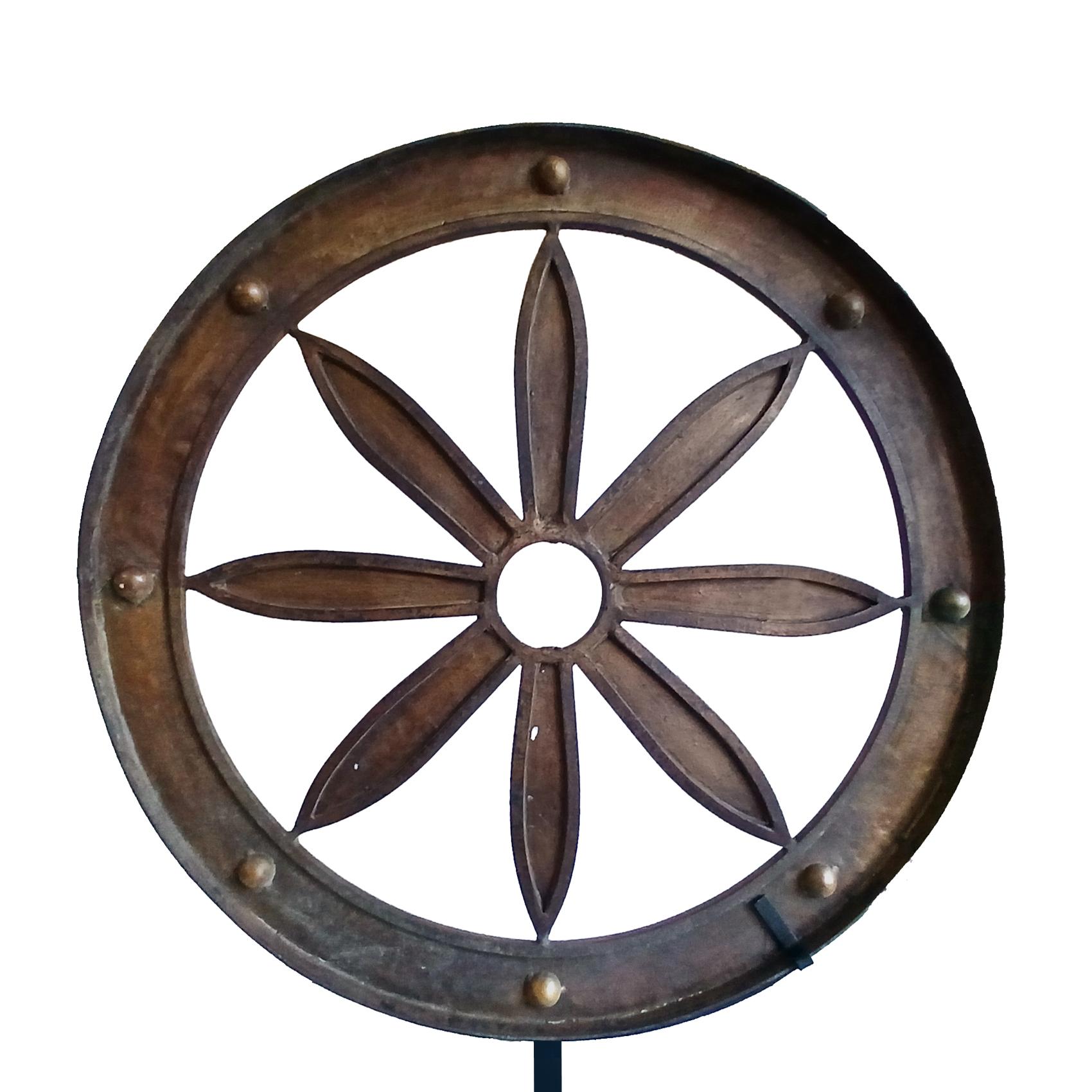 19th Century Iron Wagon Wheel on Stand For Sale 11