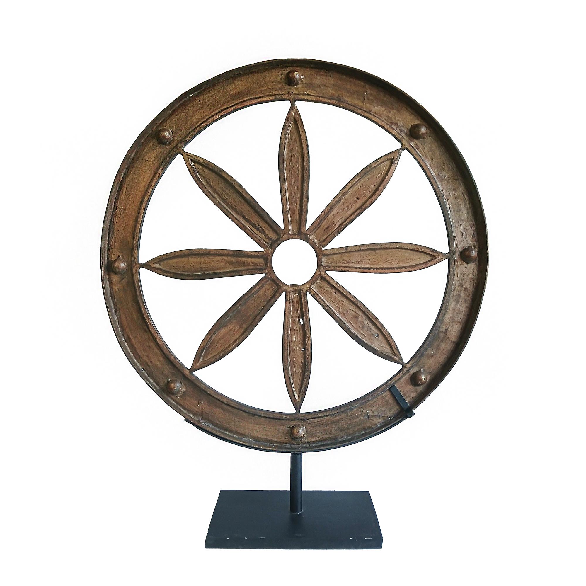 Other 19th Century Iron Wagon Wheel on Stand For Sale