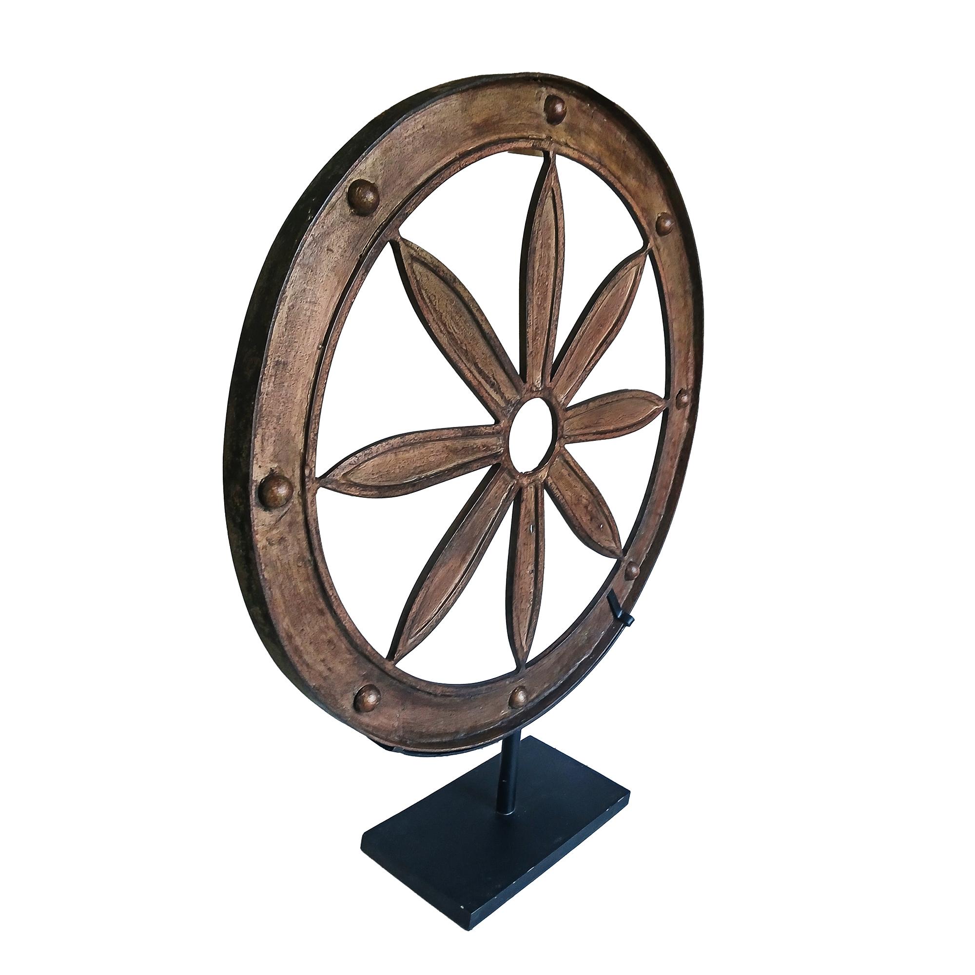 Late 19th Century 19th Century Iron Wagon Wheel on Stand For Sale
