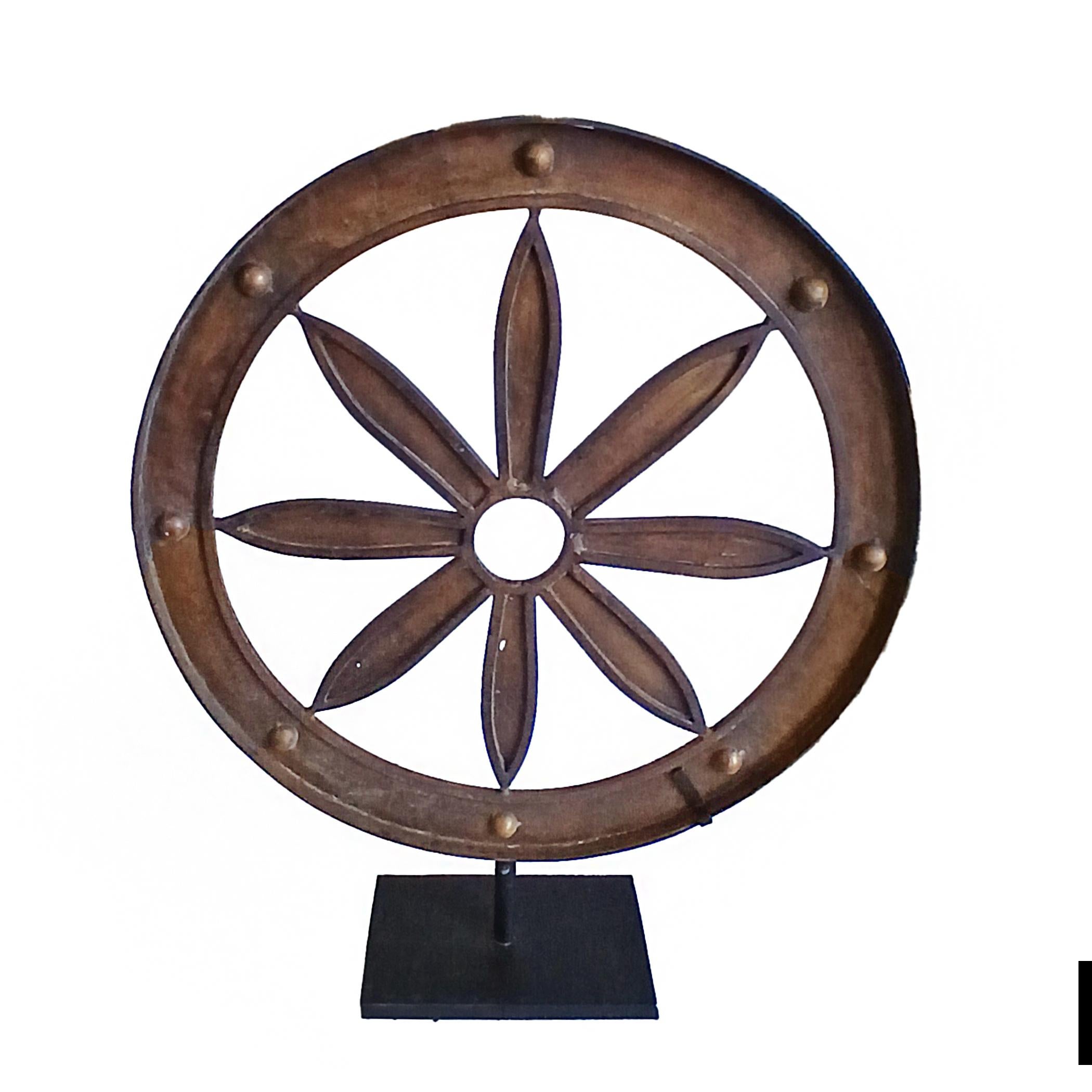 19th Century Iron Wagon Wheel on Stand For Sale 3