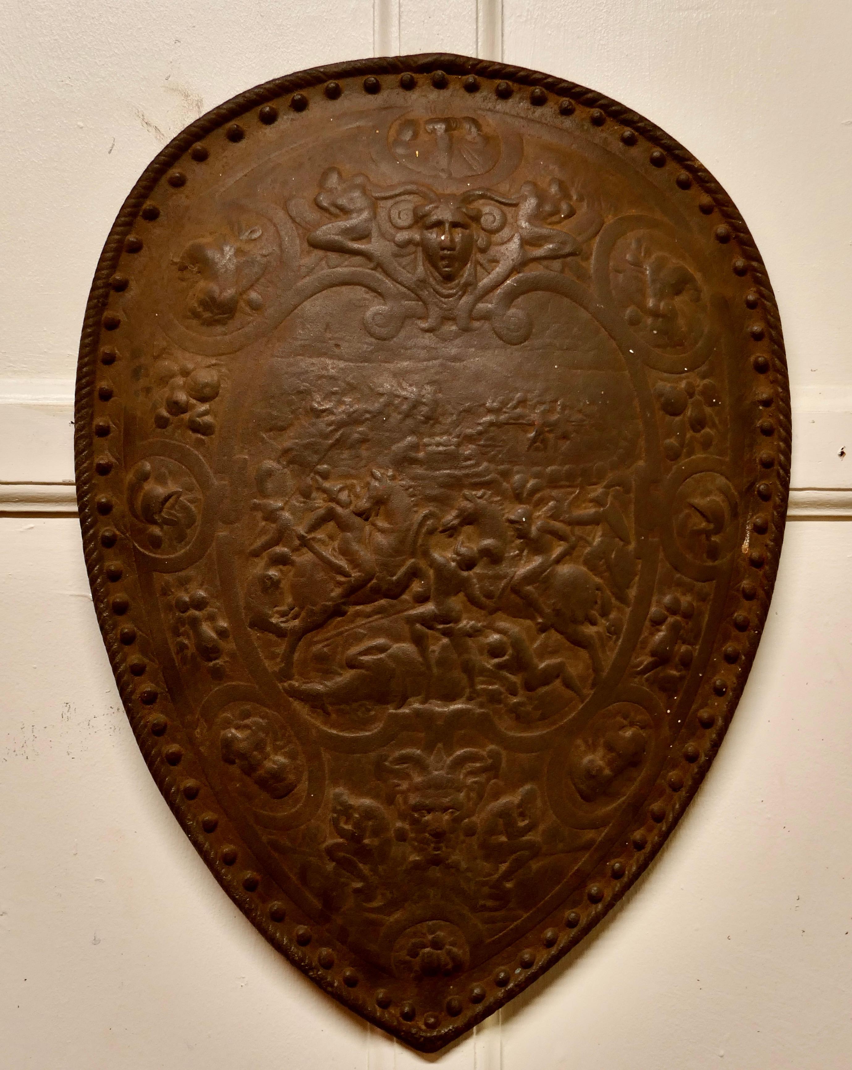 19th Century Iron Wall Hanging Shield Fire Back For Sale 2