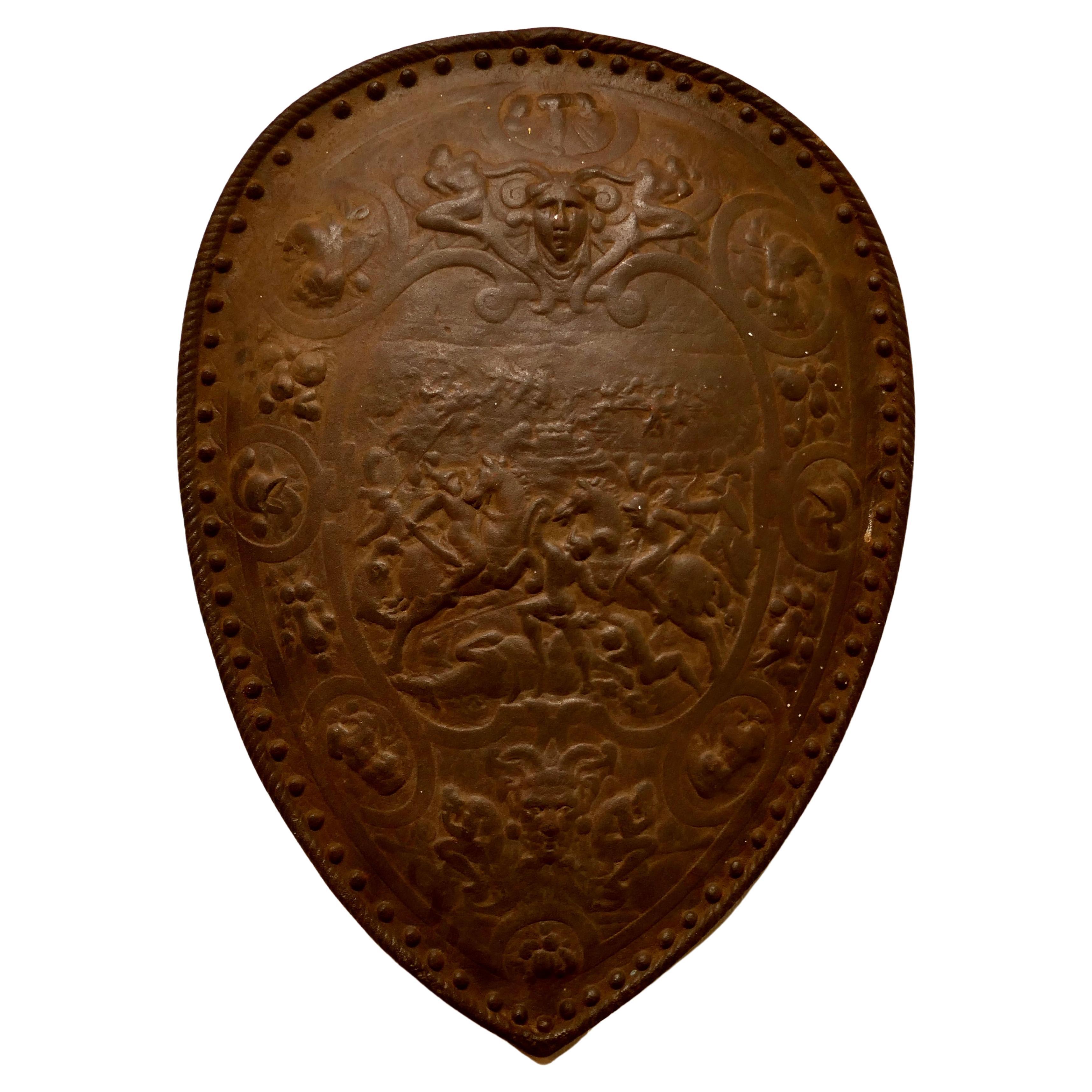 19th Century Iron Wall Hanging Shield Fire Back For Sale