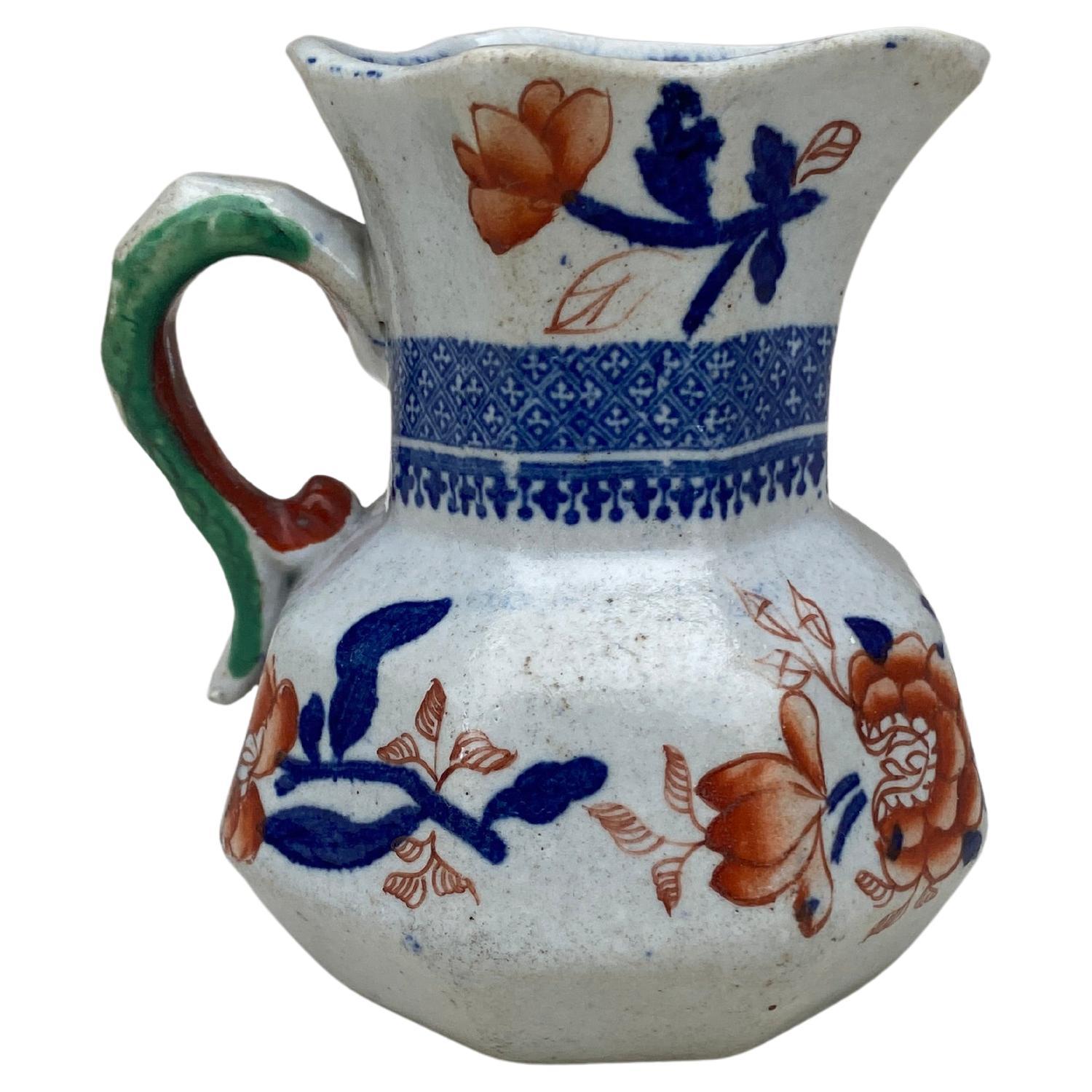 19th Century ironstone snake handle Pitcher Imari pattern signed Mason.