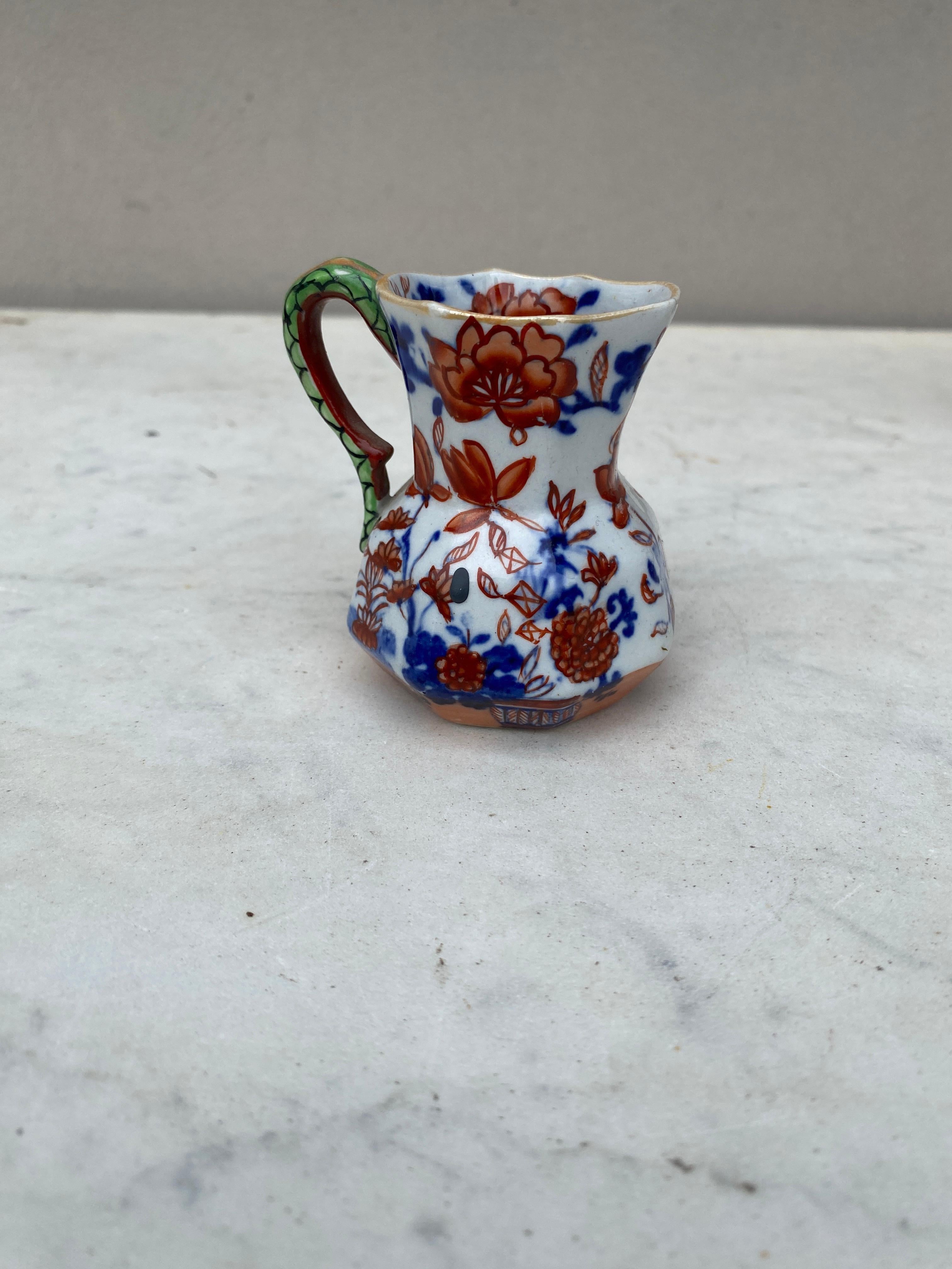 19th Century ironstone snake handle Pitcher Imari pattern signed Mason.