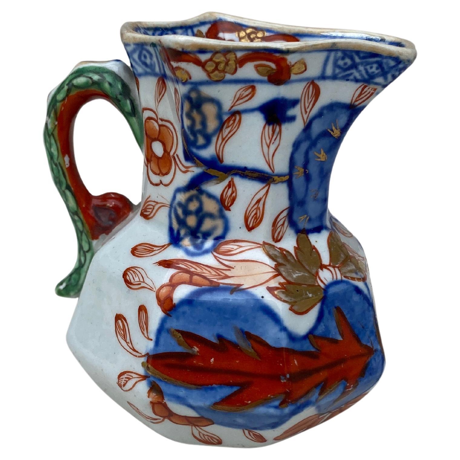 19th Century ironstone snake handle Pitcher Imari pattern signed Mason.