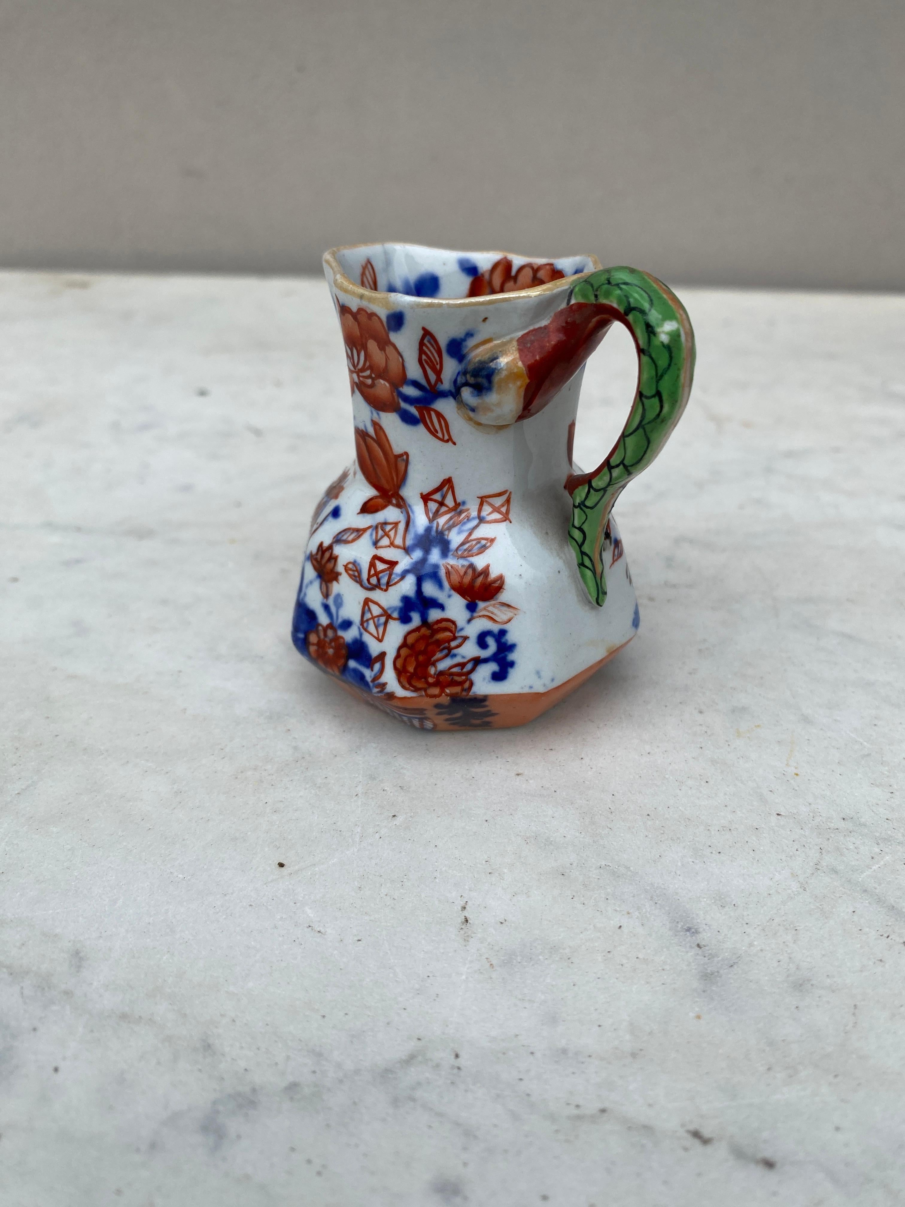 Victorian 19th Century Ironstone Mason Snake Handle Pitcher Imari Pattern For Sale