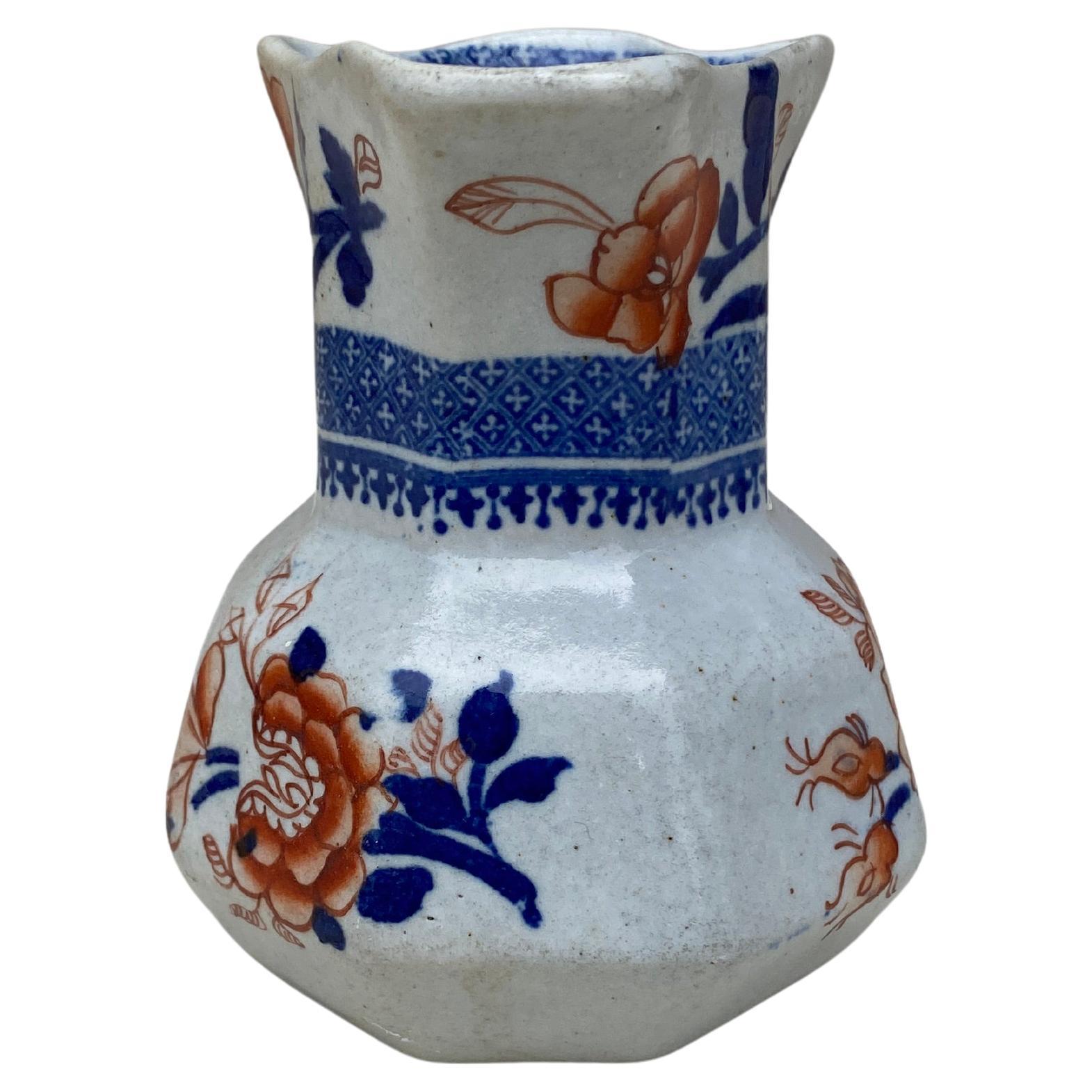 English 19th Century Ironstone Mason Snake Handle Pitcher Imari Pattern For Sale