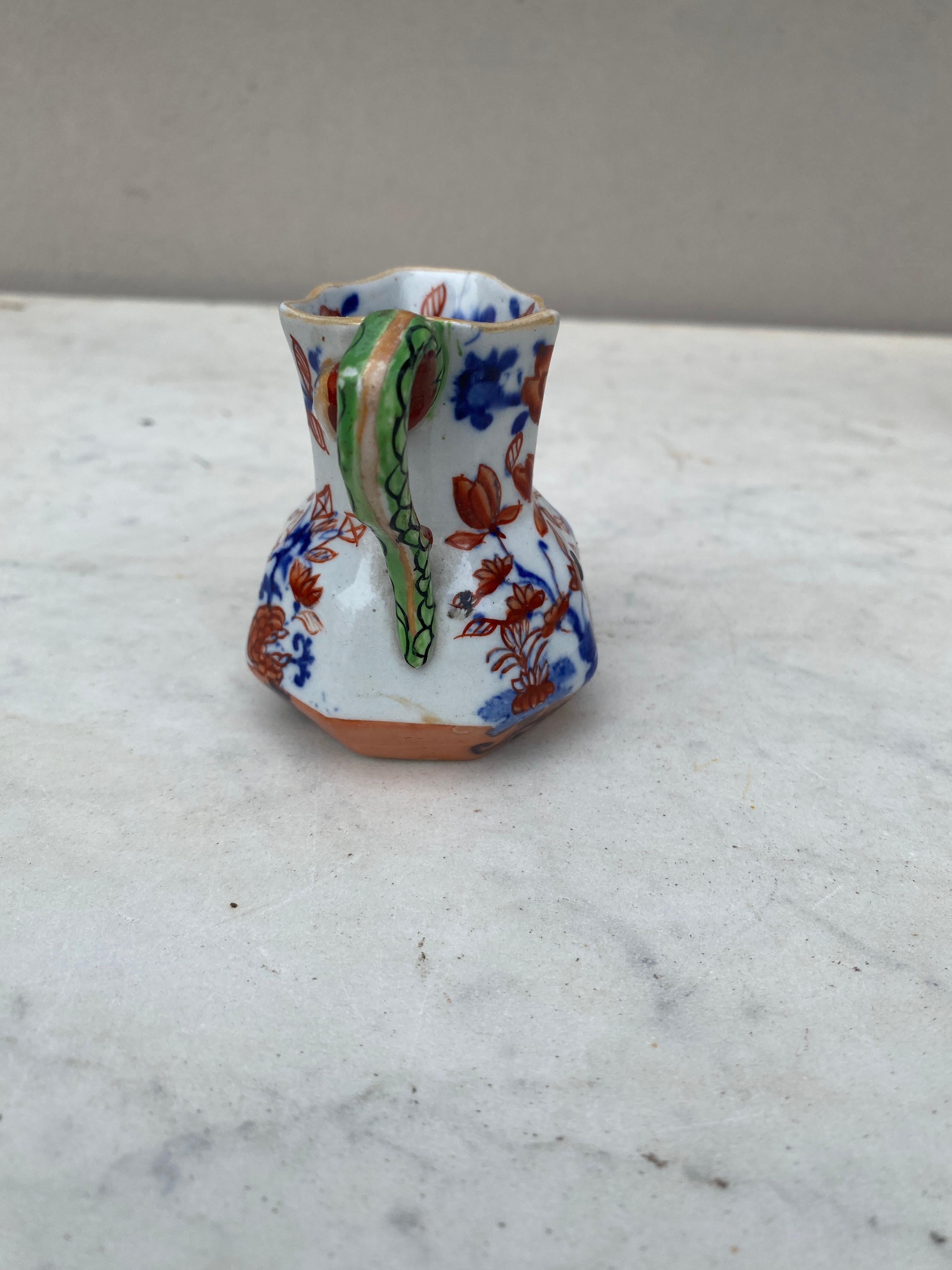 English 19th Century Ironstone Mason Snake Handle Pitcher Imari Pattern For Sale