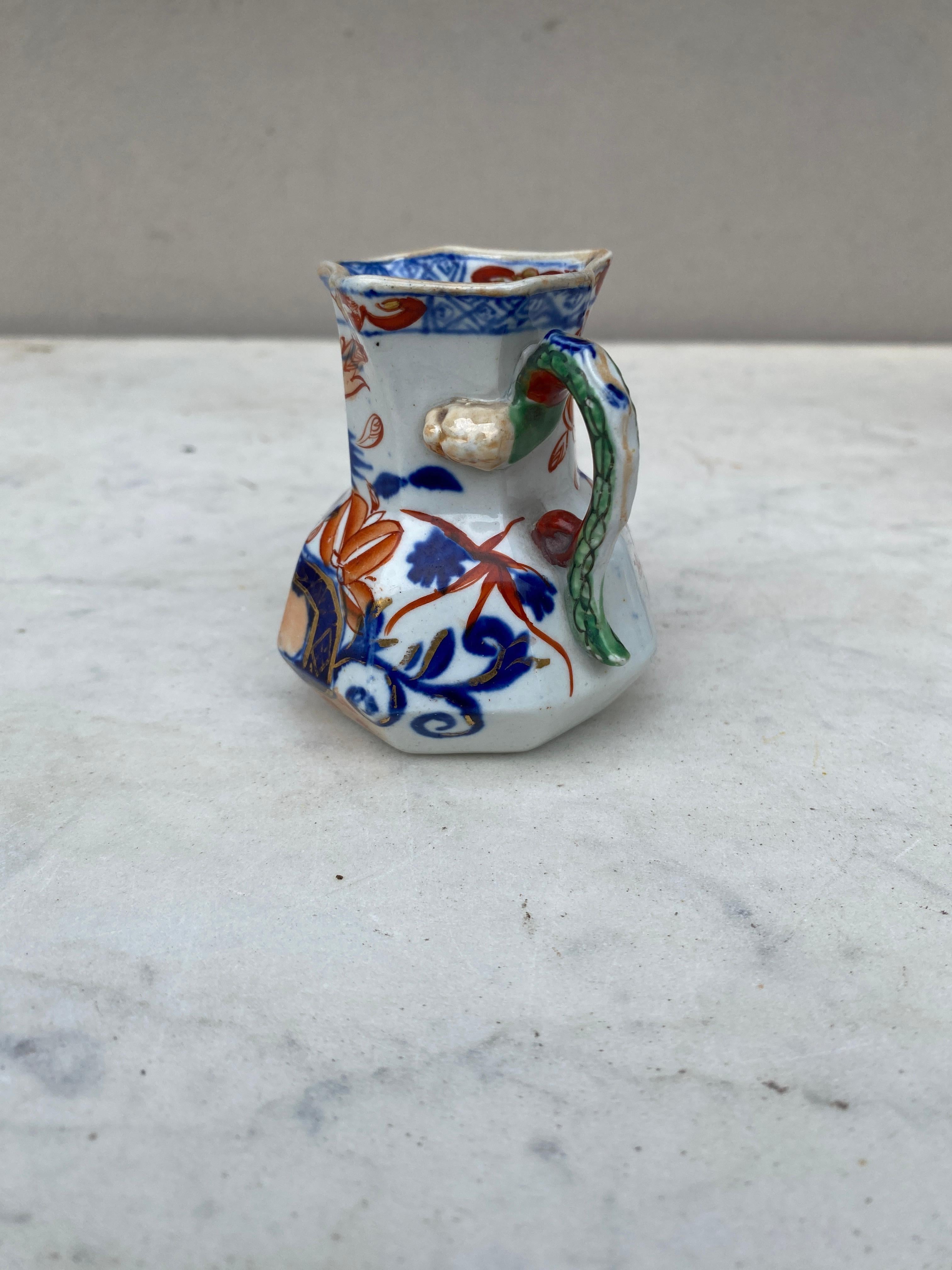 English 19th Century Ironstone Mason Snake Handle Pitcher Imari Pattern For Sale