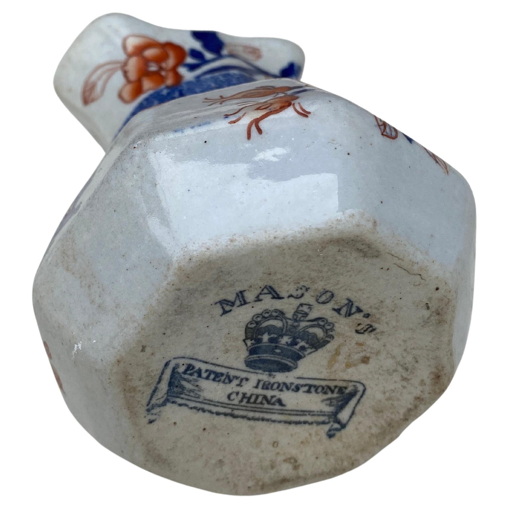 Ceramic 19th Century Ironstone Mason Snake Handle Pitcher Imari Pattern For Sale