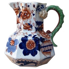 19th Century Ironstone Snake Handle Pitcher Imari Pattern