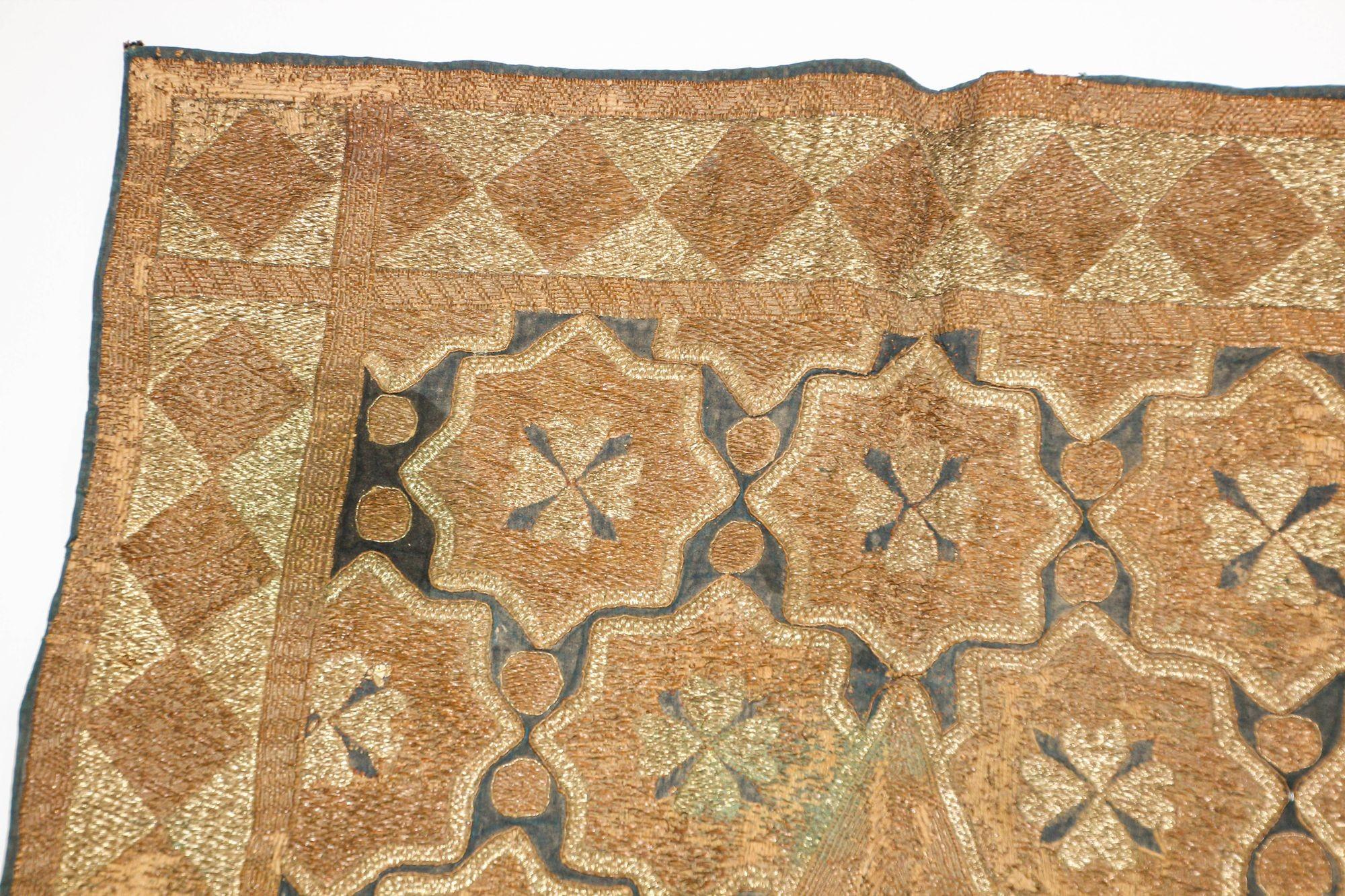 Turkish 19th Century Islamic Art Ottoman Metallic Threads Arched Fragment Textile For Sale