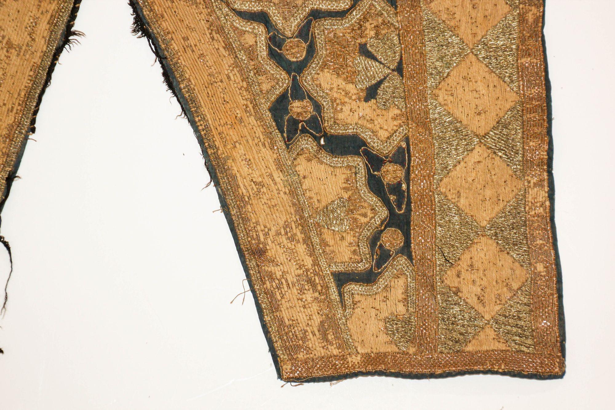 Silk 19th Century Islamic Art Ottoman Metallic Threads Arched Fragment Textile For Sale