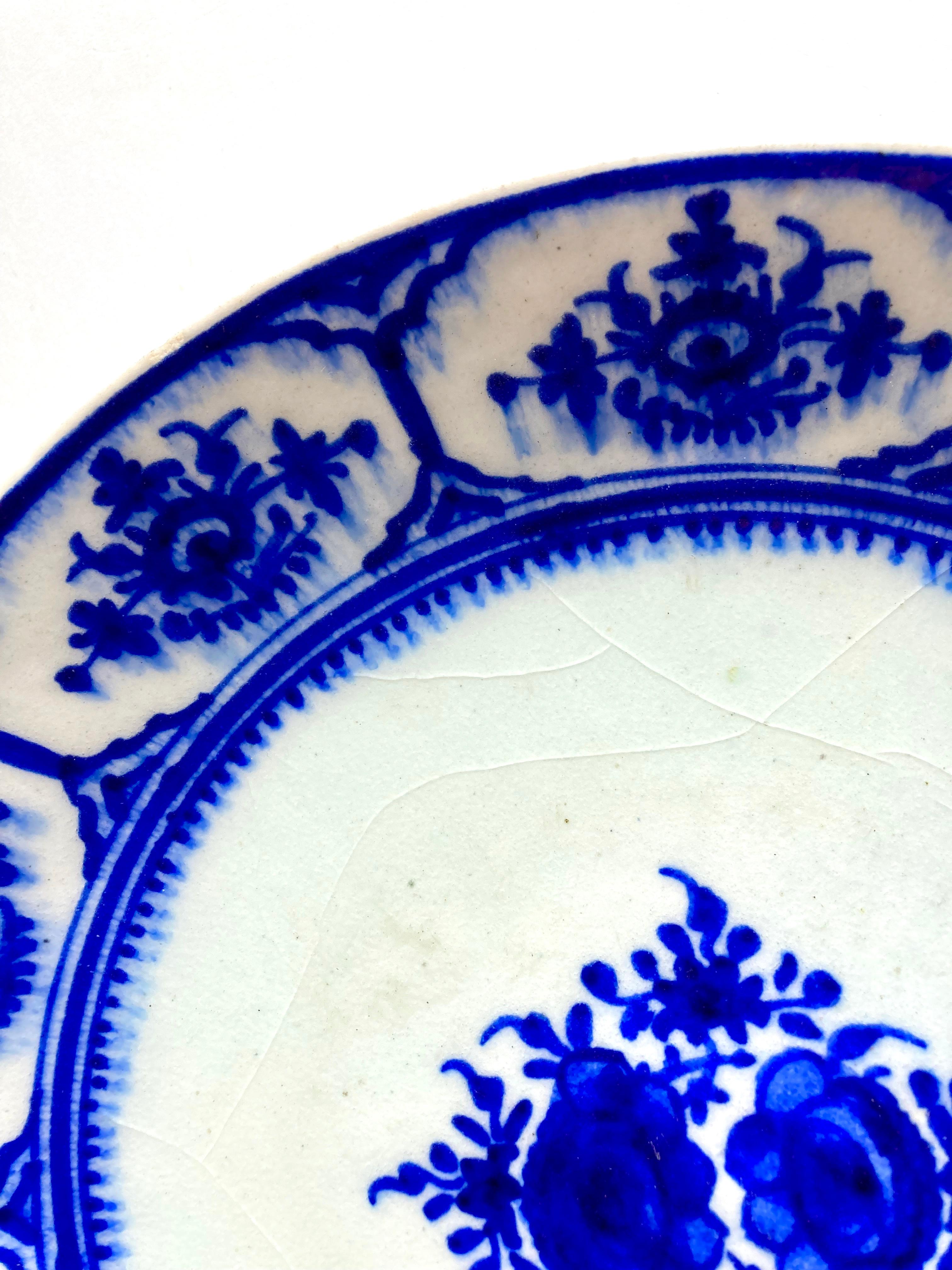 Ming 19th Century Islamic Blue and White Fritware Pottery Plate Signed by Maker For Sale
