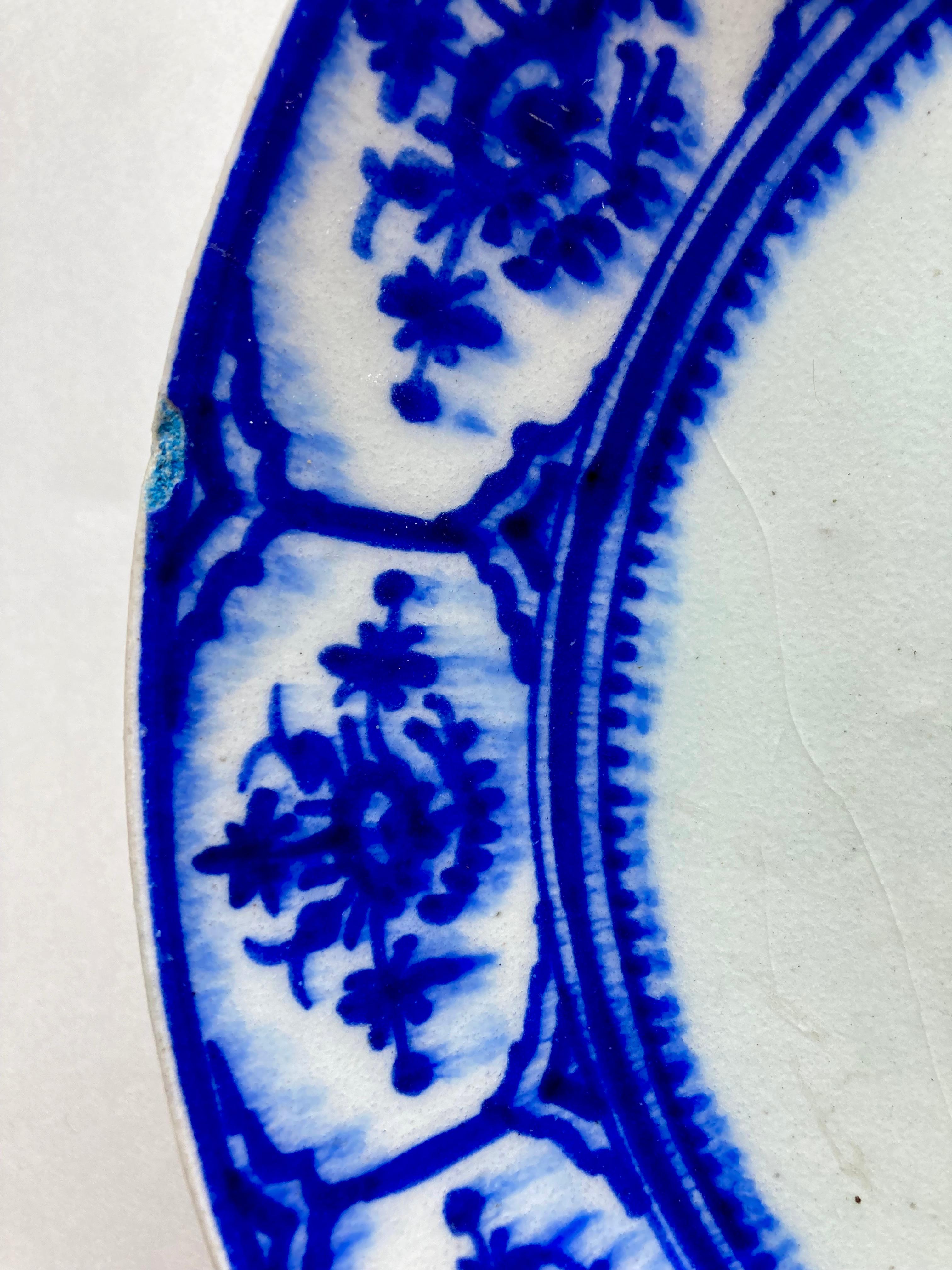 Glazed 19th Century Islamic Blue and White Fritware Pottery Plate Signed by Maker For Sale