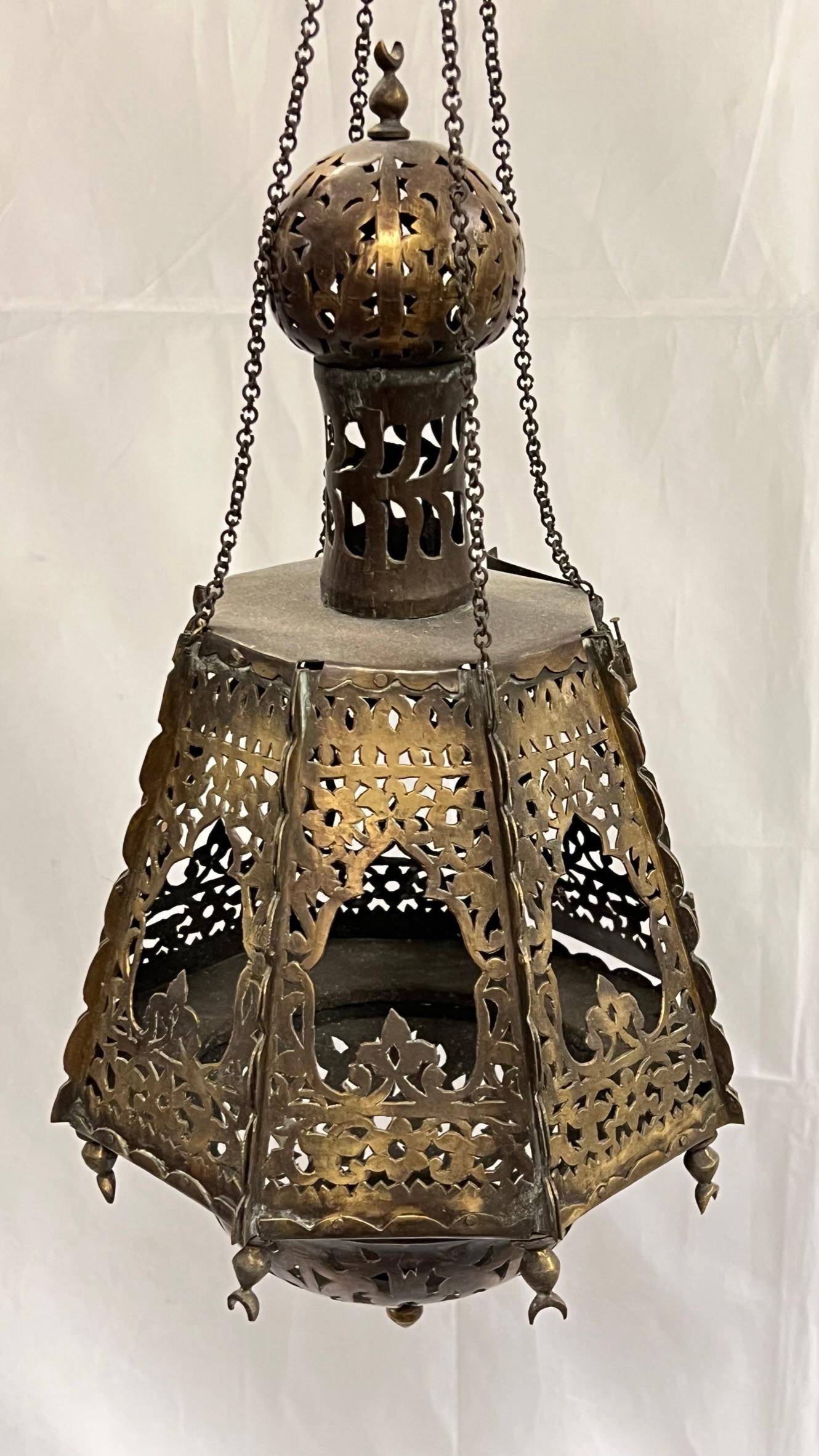 19th Century Islamic Pierced Metal Lantern For Sale 8