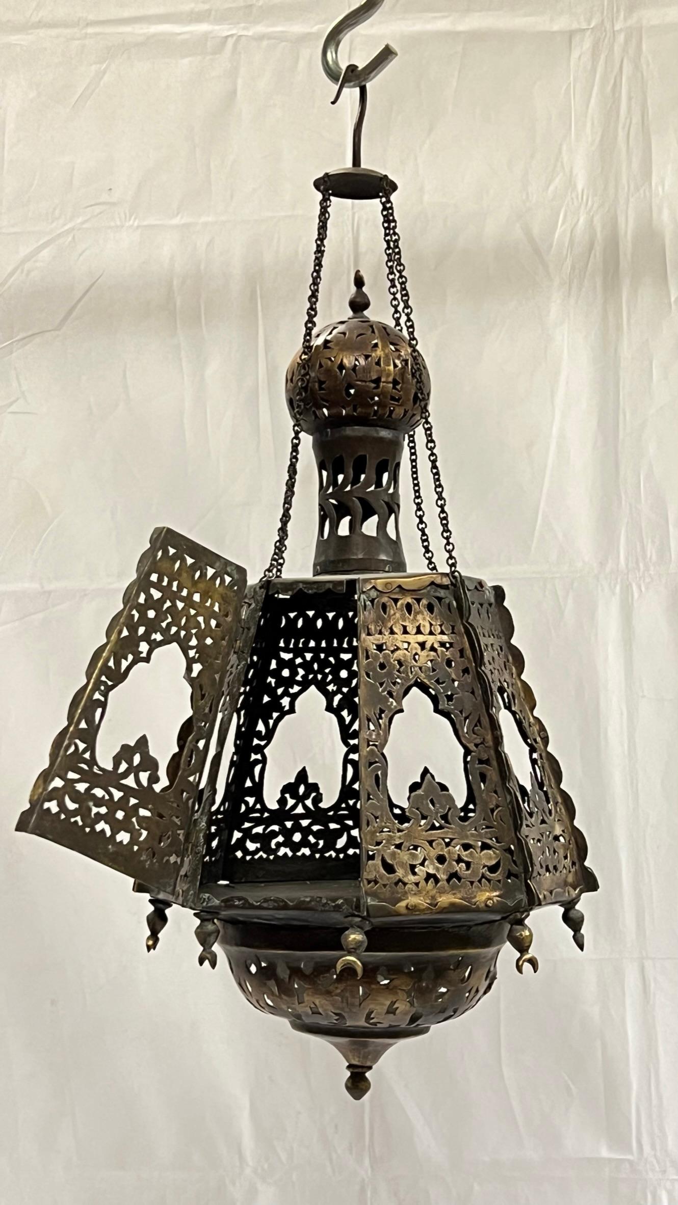 Syrian 19th Century Islamic Pierced Metal Lantern For Sale