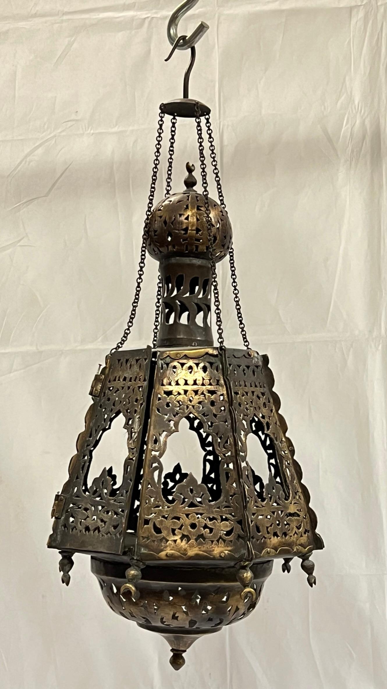 19th Century Islamic Pierced Metal Lantern For Sale 1