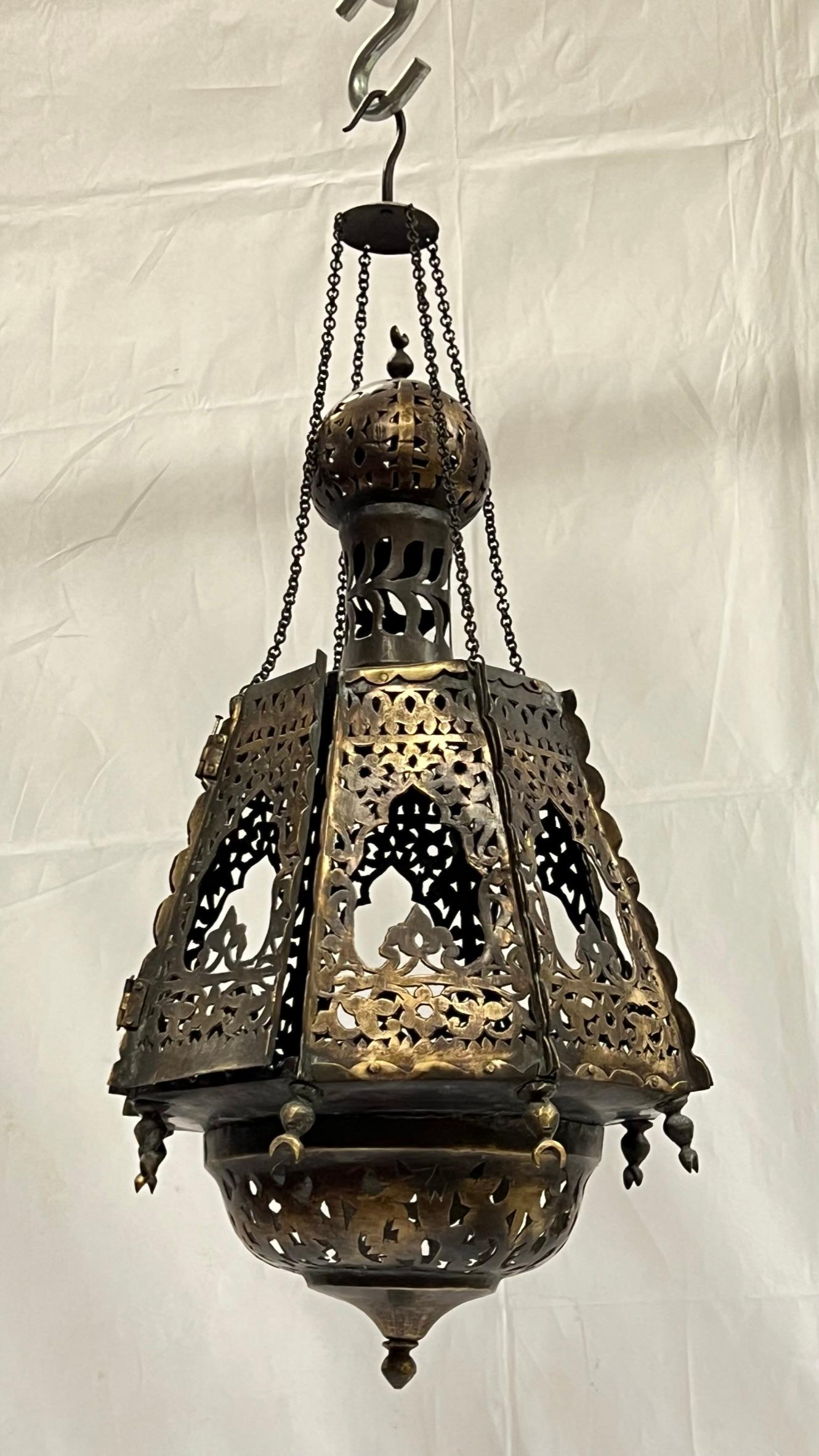 19th Century Islamic Pierced Metal Lantern For Sale 2