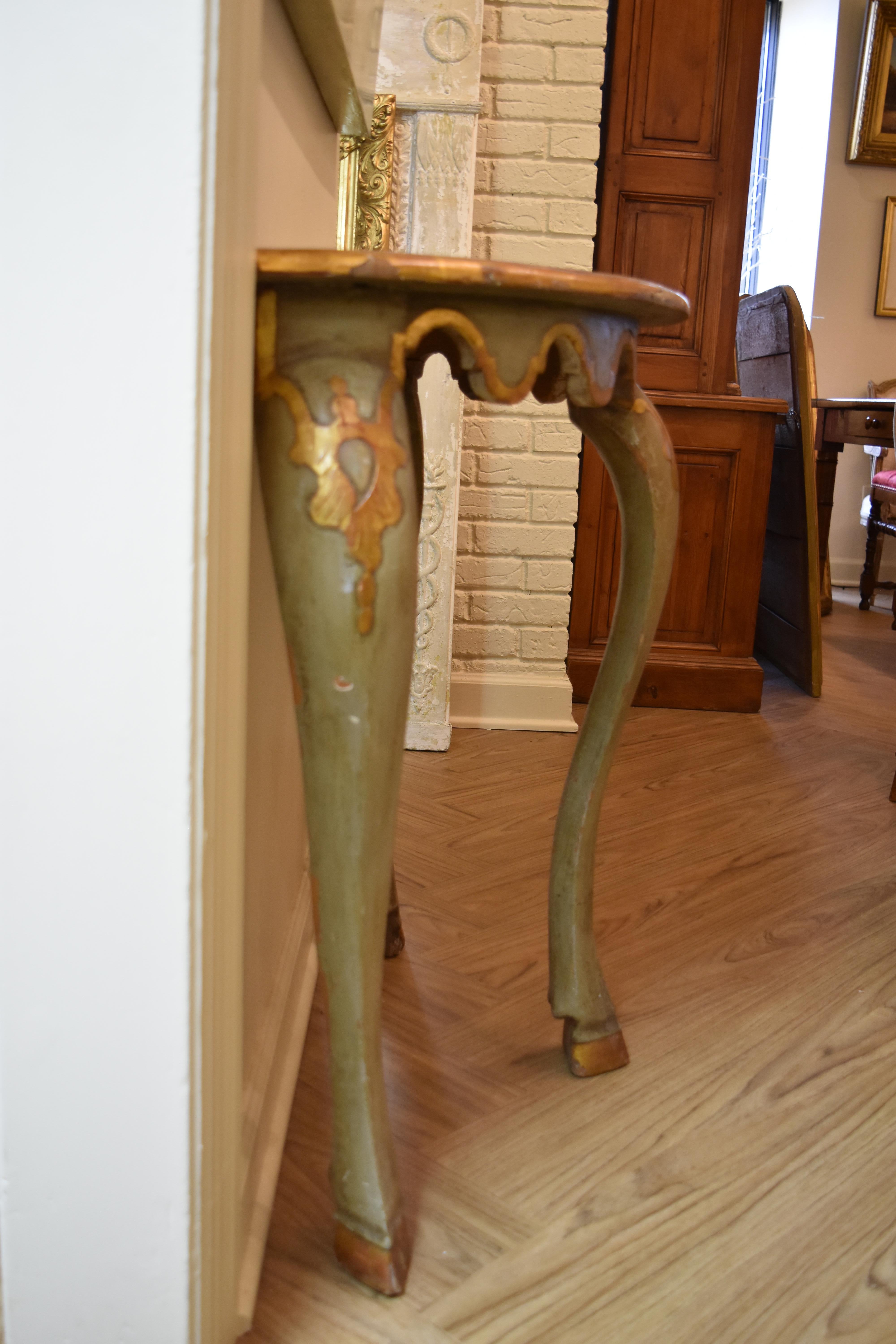 18th Century and Earlier 19th Century Itali Painted and Polychromed Console Table with Splayed Hoof Feet For Sale