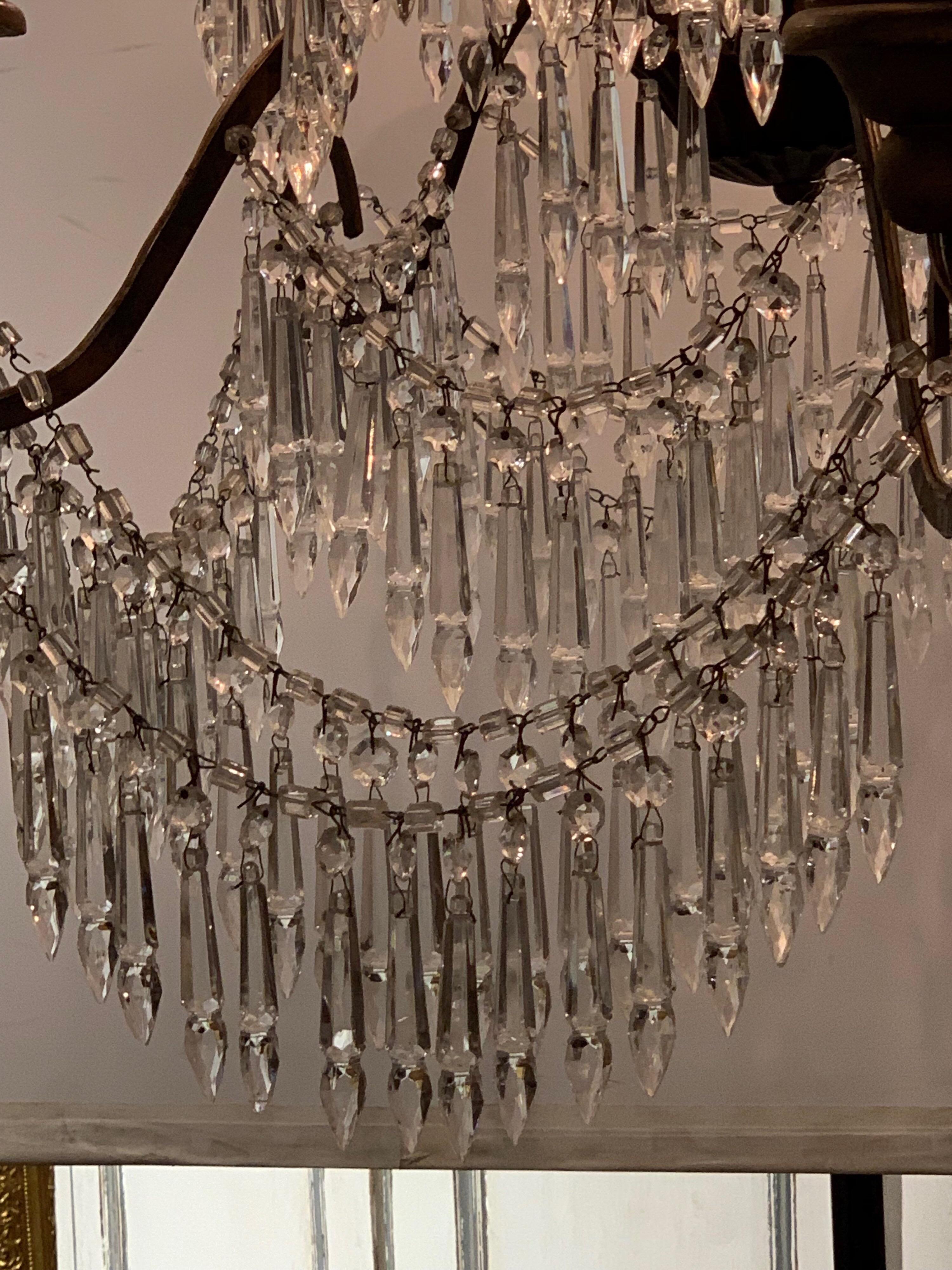 19th Century Italian 10 Light Crystal Chandelier In Good Condition In Dallas, TX