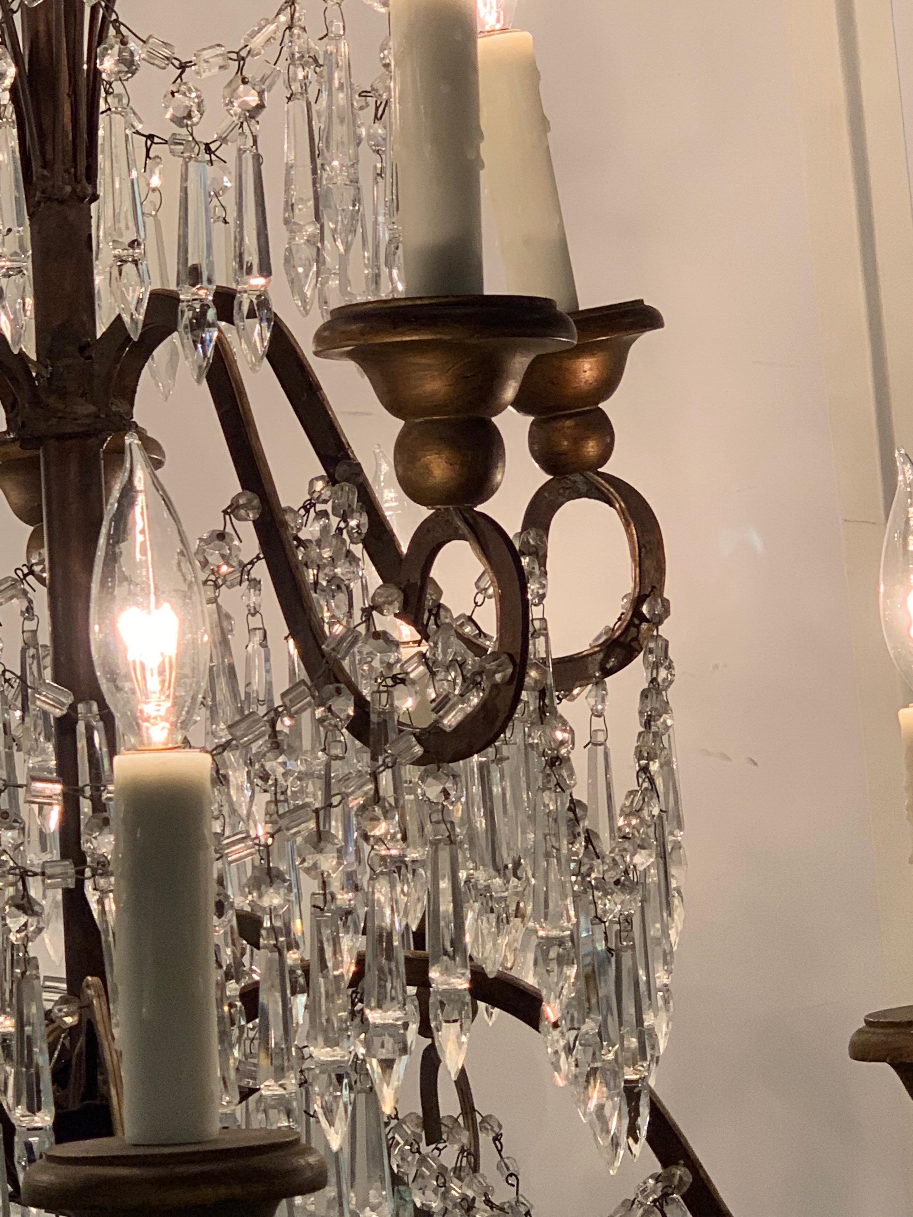 19th Century Italian 10 Light Crystal Chandelier 1