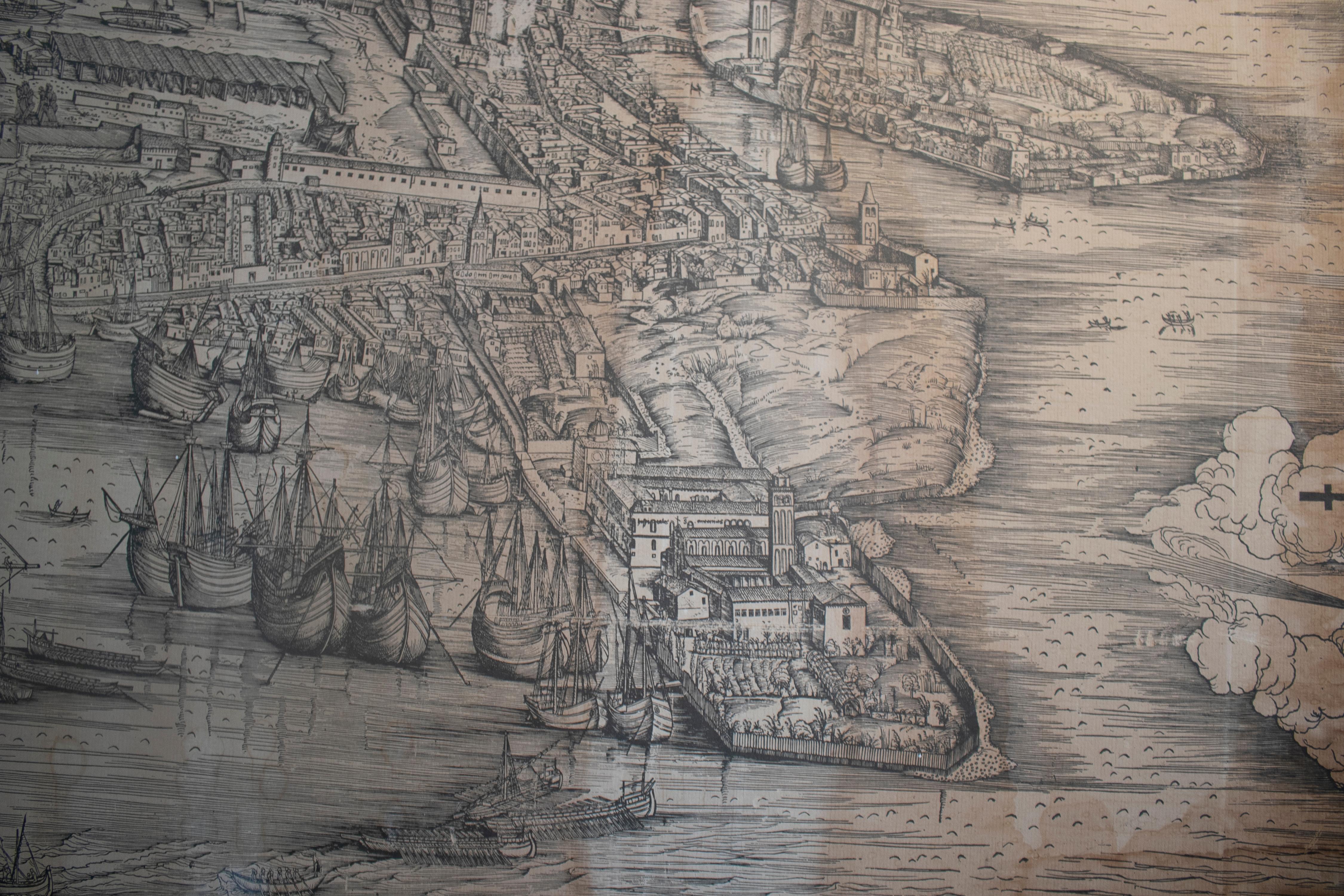 19th Century Italian 1500s Venice Map Framed 1