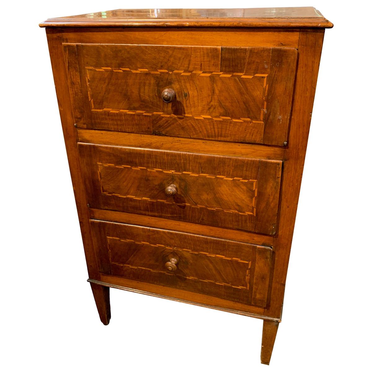 19th Century Italian 3-Drawer Walnut Side Table For Sale