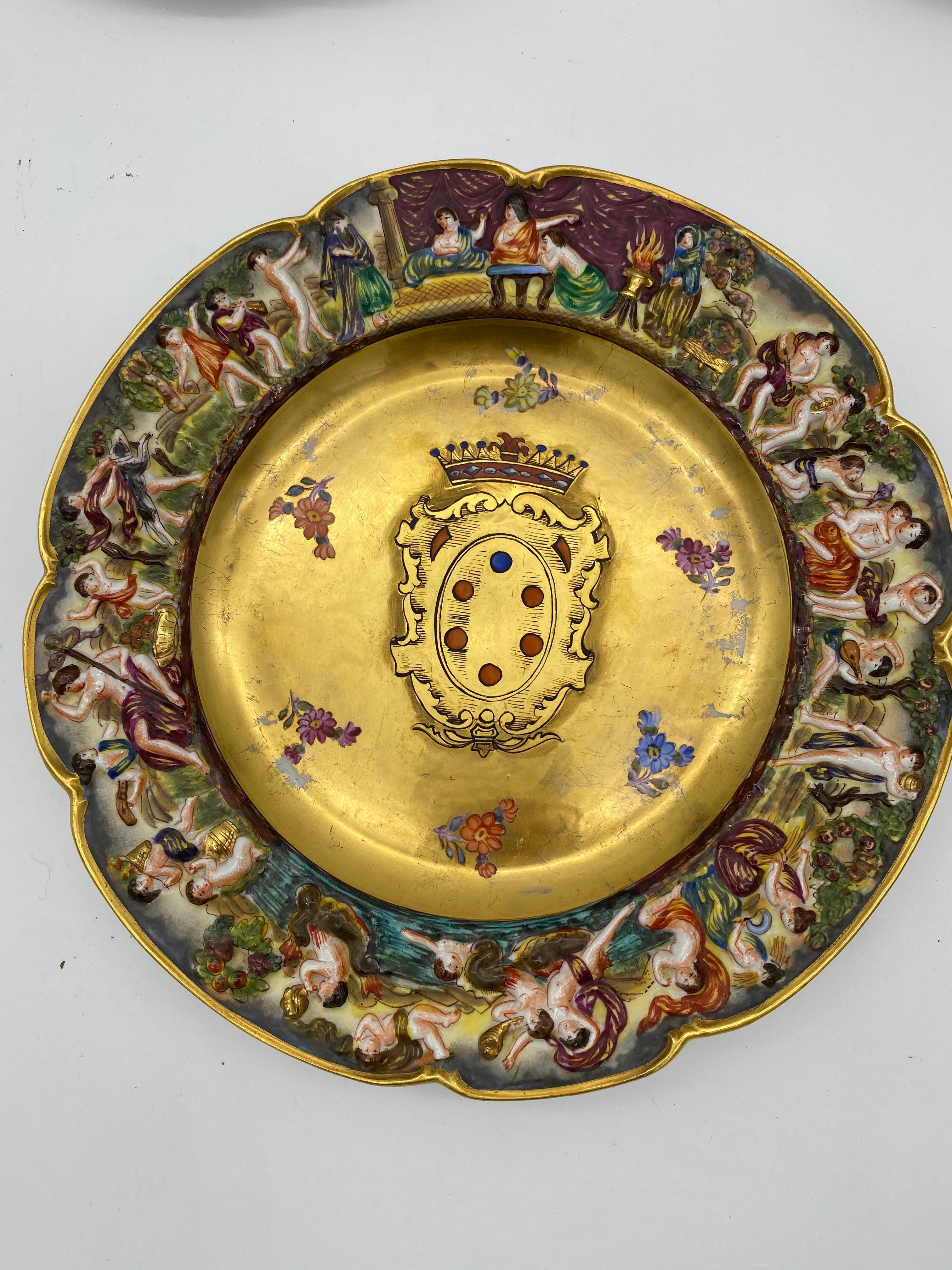 Other 19th Century Italian 4 Pieces Capodimonte Porcelain Medici Armorial Plates