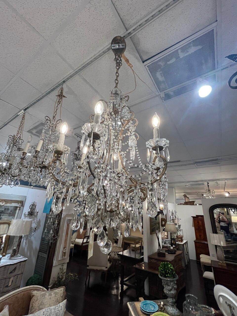 Gilt 19th Century Italian 6 Bulb Chandelier For Sale