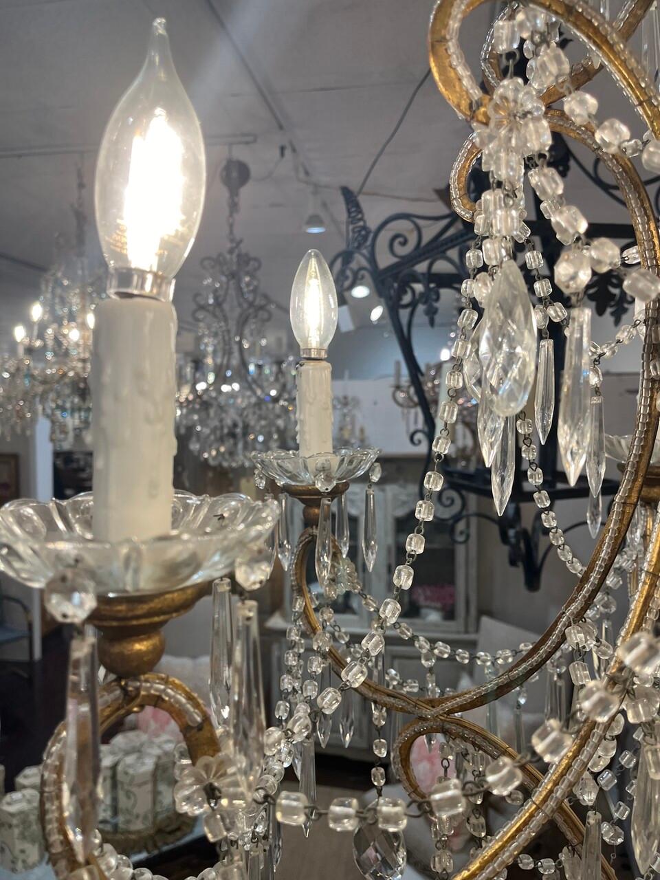 Dorato Lampadario italiano a 6 lampadine del XIX secolo in vendita