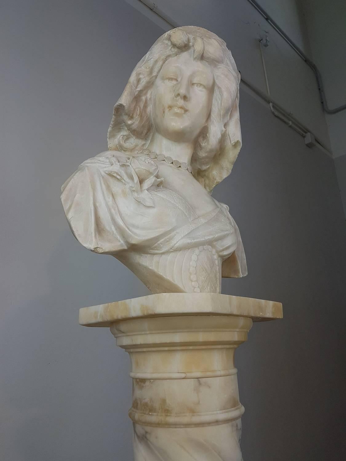 19th Century Italian A. Cipriani Carrara Marble Bust of a Young Woman Sculpture 8