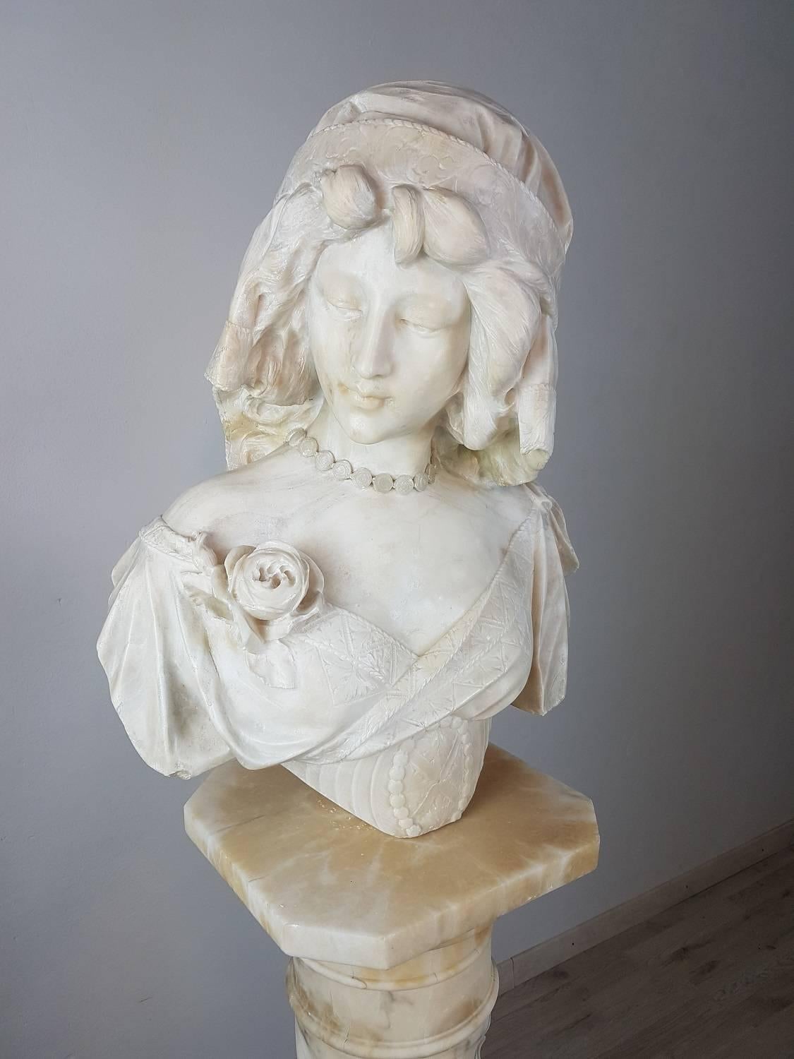 19th Century Italian A. Cipriani Carrara Marble Bust of a Young Woman Sculpture 9