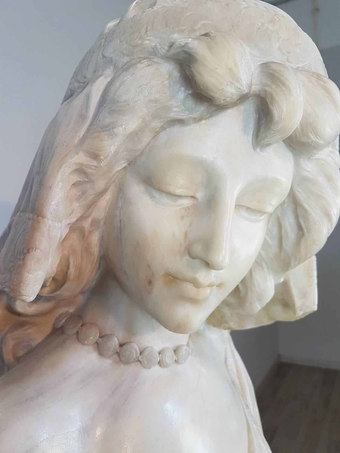 19th Century Italian A. Cipriani Carrara Marble Bust of a Young Woman Sculpture 2