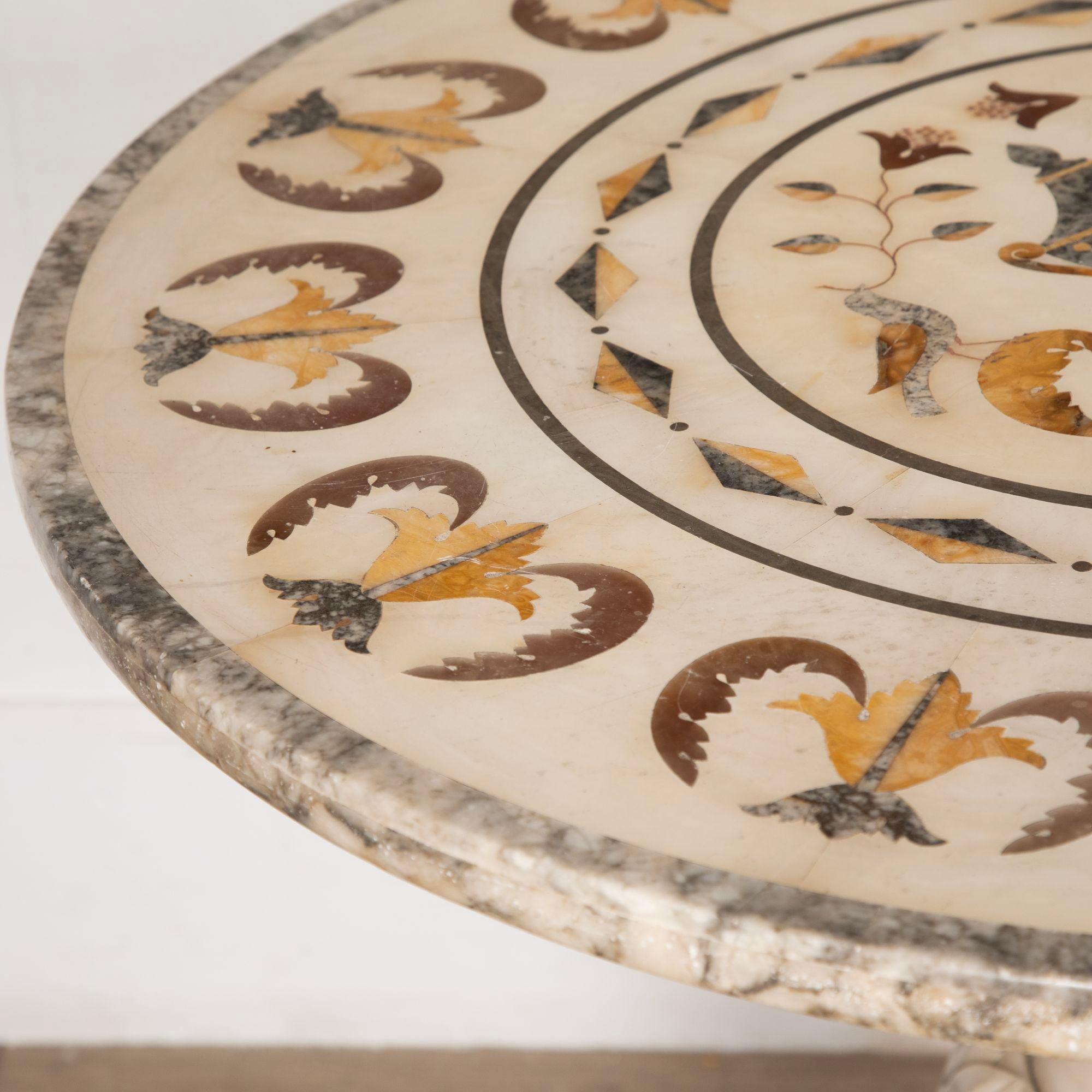 19th Century Italian Alabaster centre table with 'pietra dura' special marble inlaid top.
Circa 1880.