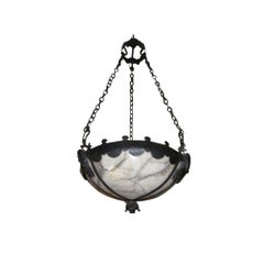 19th Century Italian Alabaster Chandelier with Iron Structure, 1890s